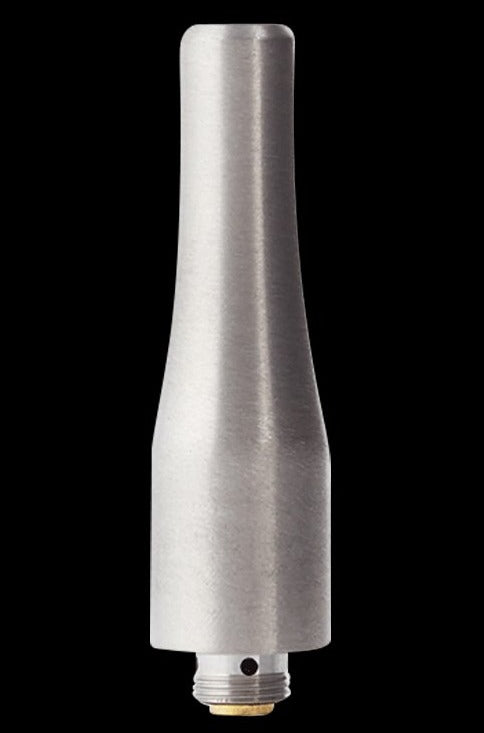 Front view of the Puffco Pro 2 Full Top Atomizer, a silver-colored metal piece with a threaded base.
