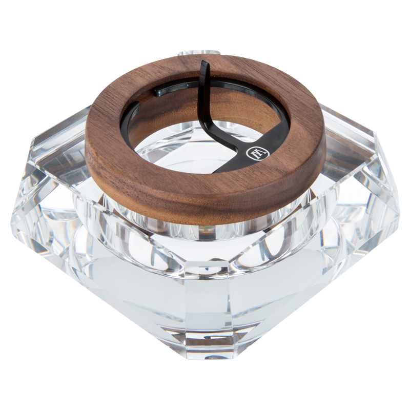 A high-angle view of the Marley Natural Crystal Ash Tray, showcasing its clear glass construction and simple, elegant design.