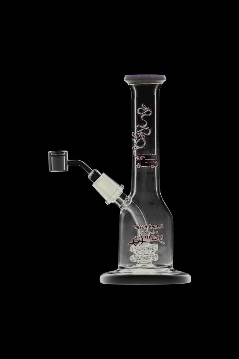 Front view of the Cheech & Chong "Jade East" Mini Rig Dabber, showcasing its compact size and smooth glass construction.