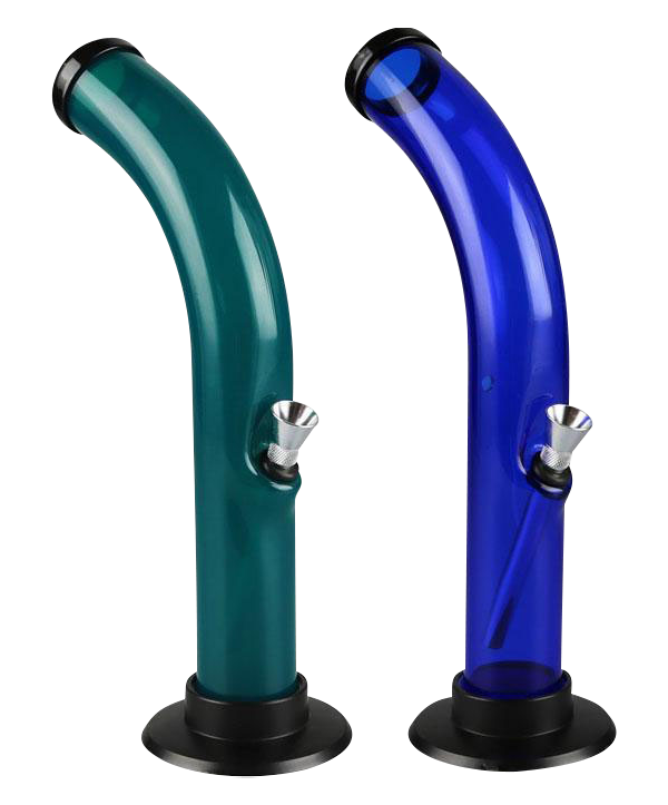 Front view of the Acrylic Curved Water Pipe - Big Chungus, showing a clear, curved tube on a plain black background.