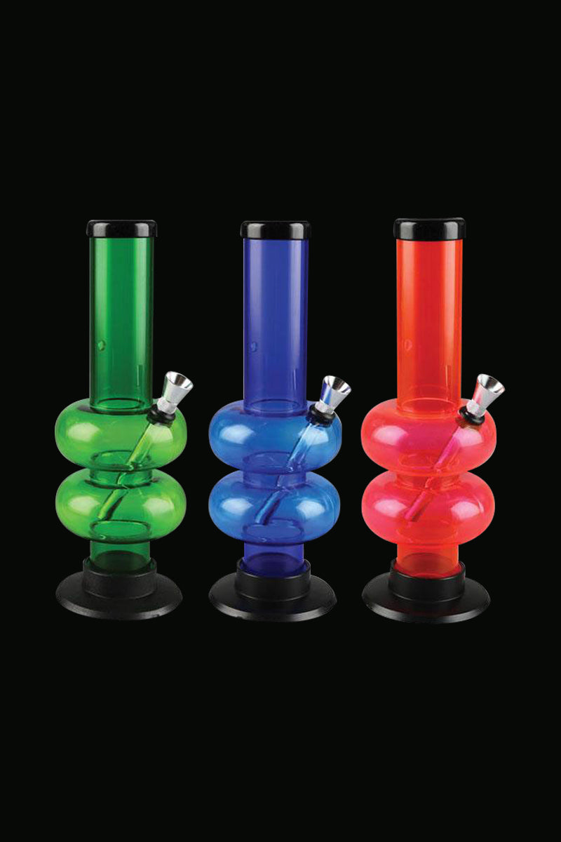 Front view of the Acrylic Double Bubble Water Pipe, showcasing its stacked bubble design in clear acrylic against a black background.