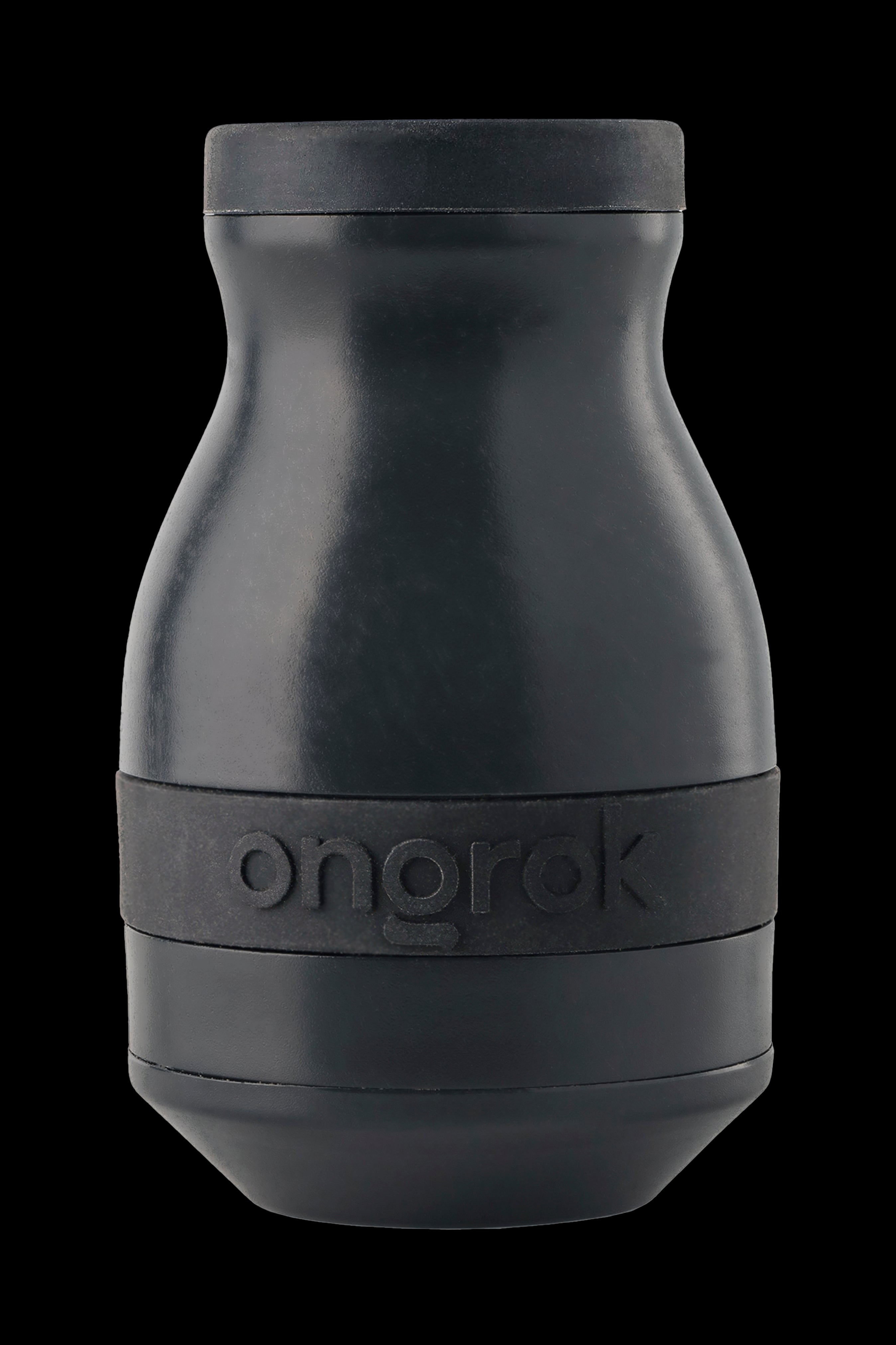 Black silicone cannabis storage container with "onorok" embossed on the side.