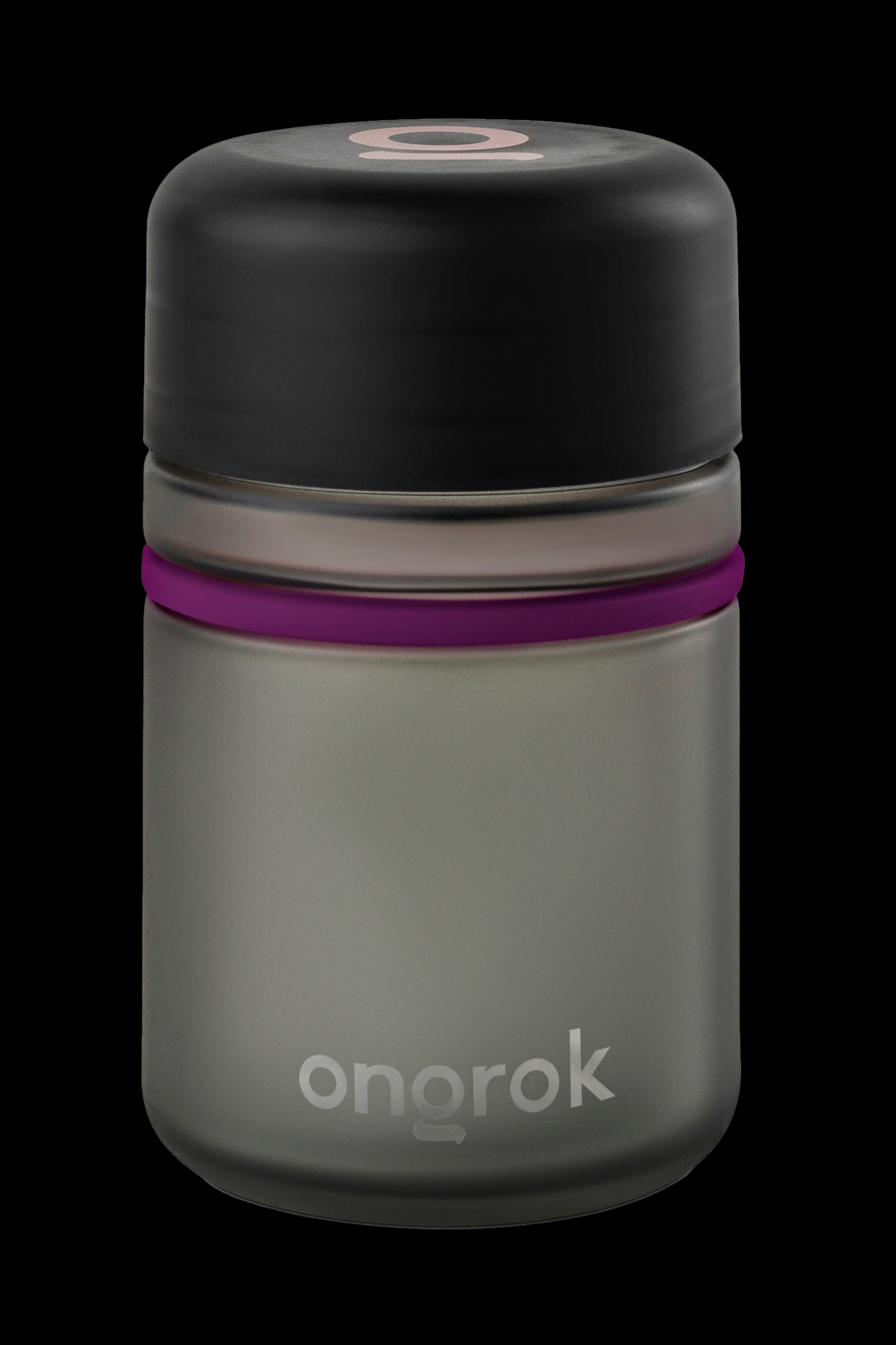 Olive green Odorok cannabis storage jar with a purple seal and logo.