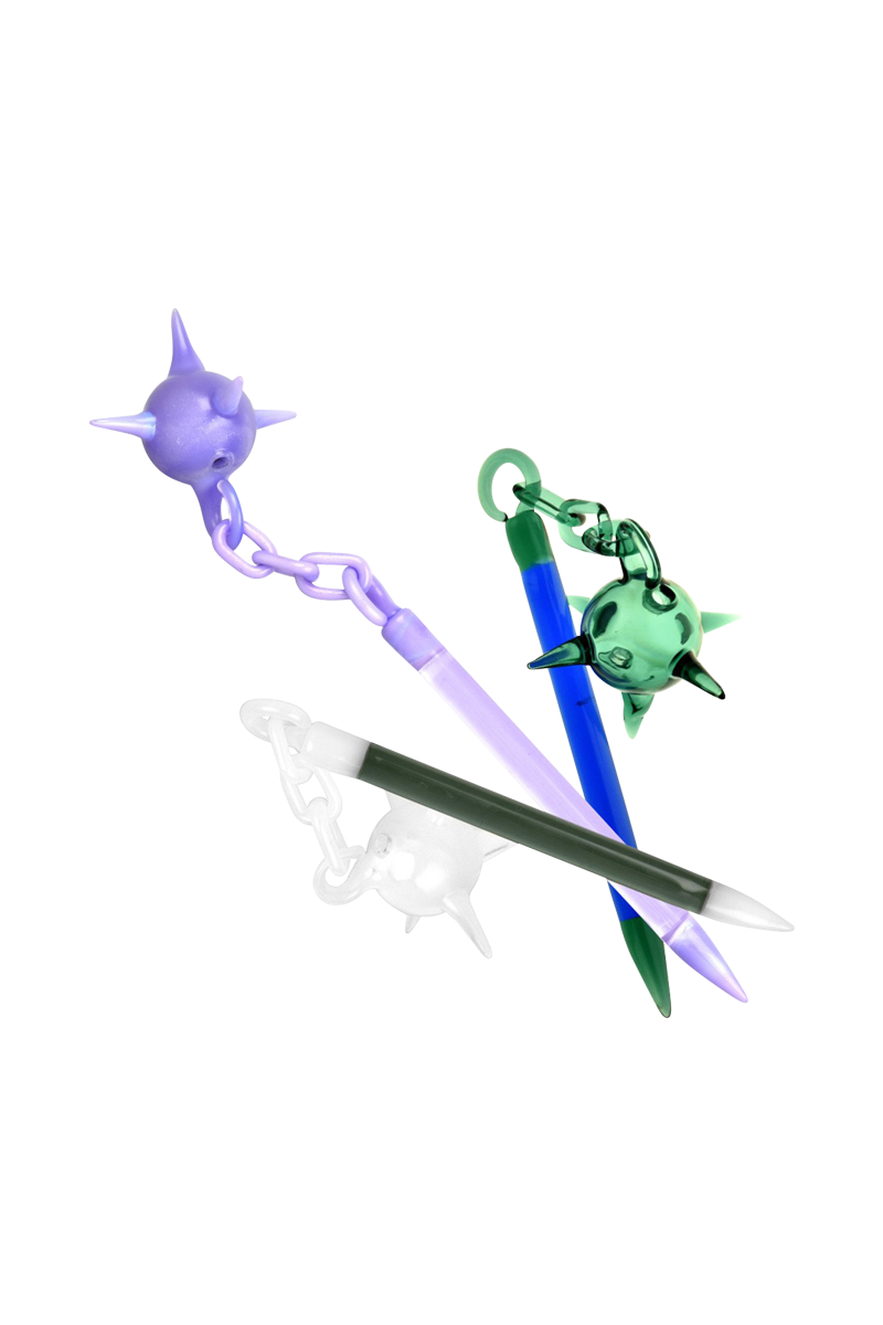 A slightly angled view of “The Medieval Dabber” Fail Dabber Tool & Bubble Cap Combo, showing the dark-colored tool and cap against a plain white background.