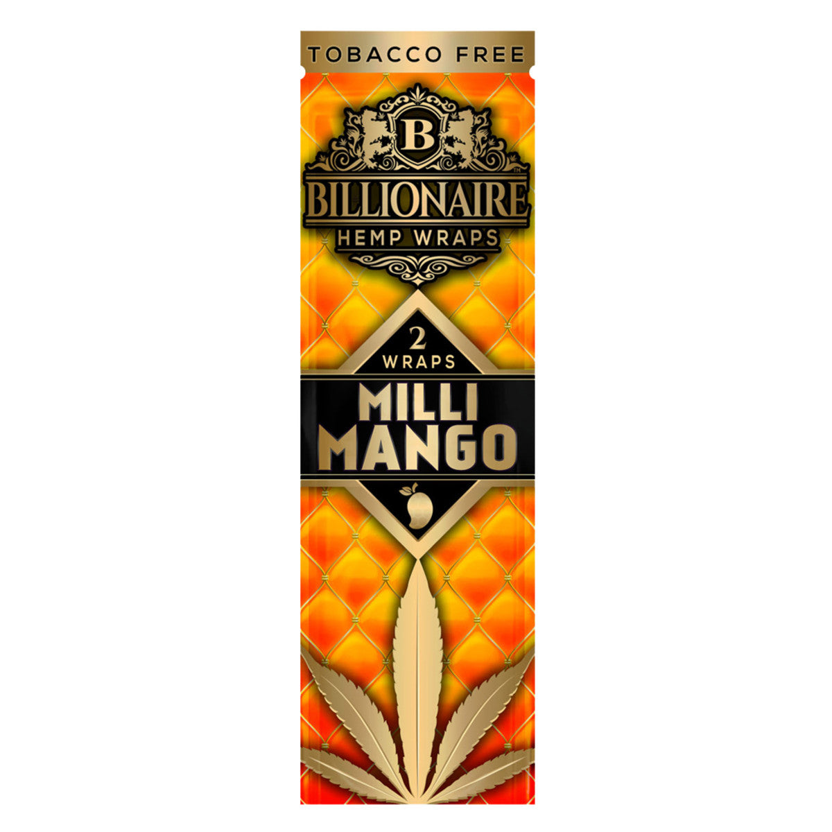 Front view of a Billionaire Hemp Wraps 25 Pack, showcasing a colorful, branded package with a gold logo.