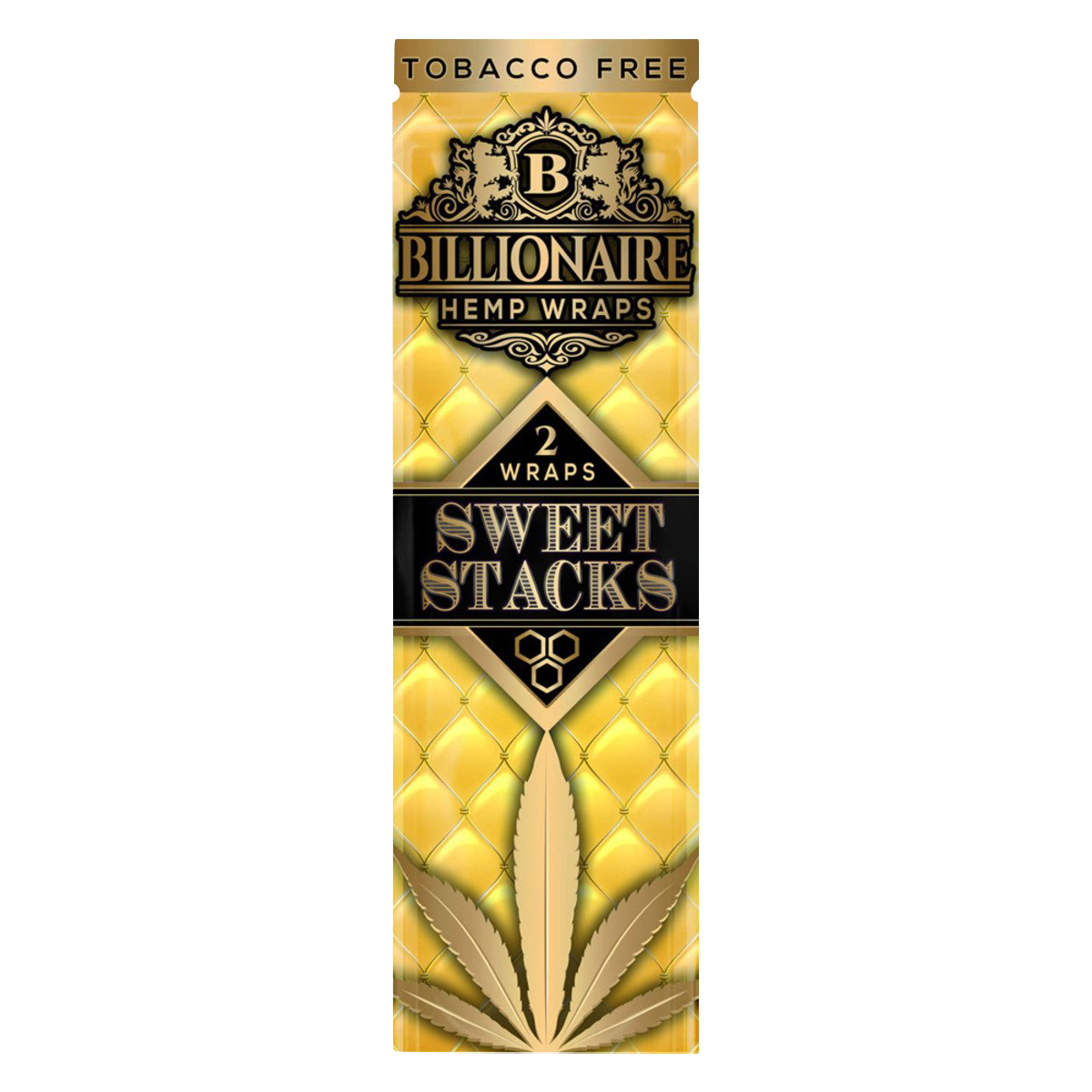 Front view of a Billionaire Hemp Wraps 25 Pack, showing the branded packaging in a golden color scheme.