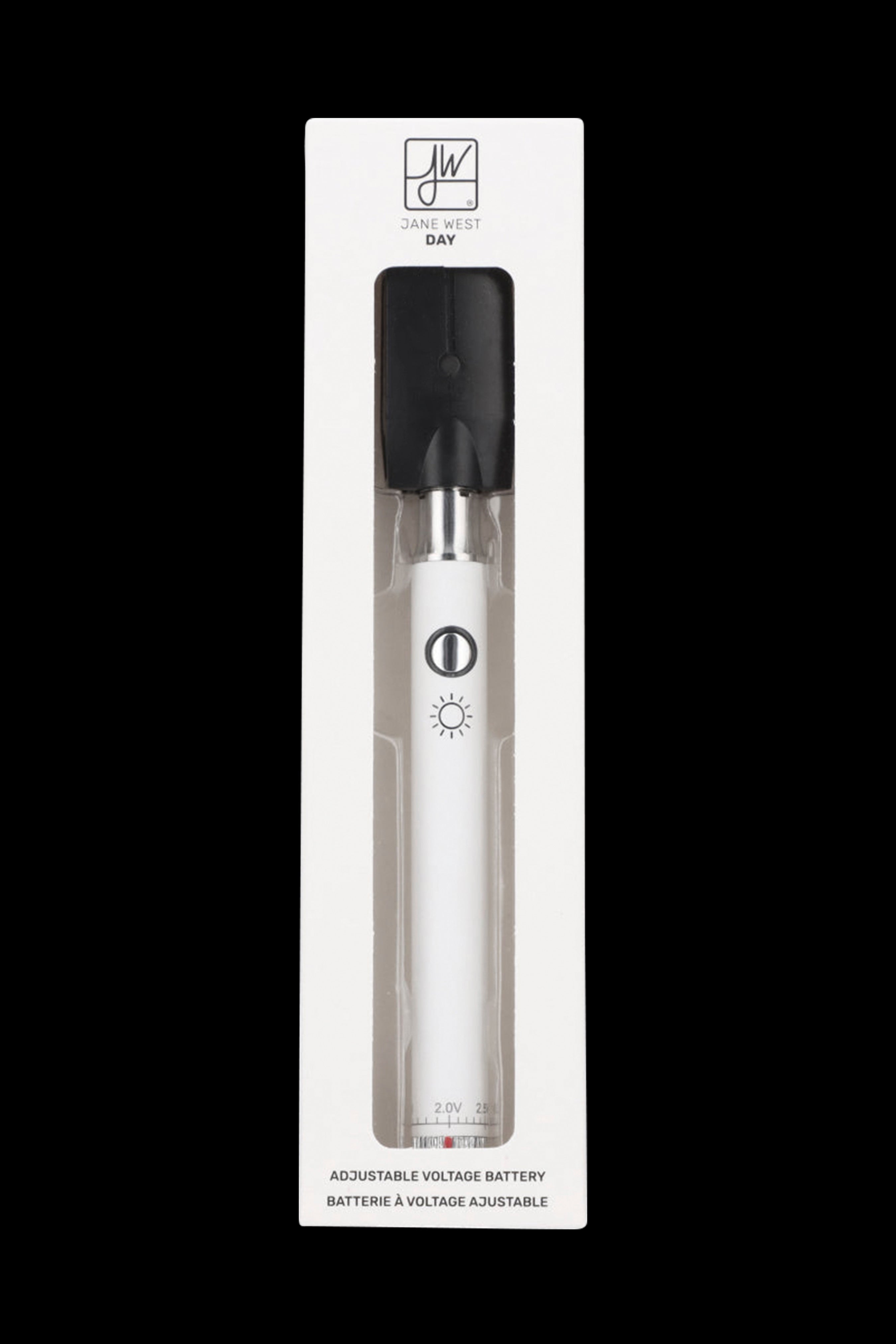Jane West Day adjustable voltage cannabis vape battery in packaging.