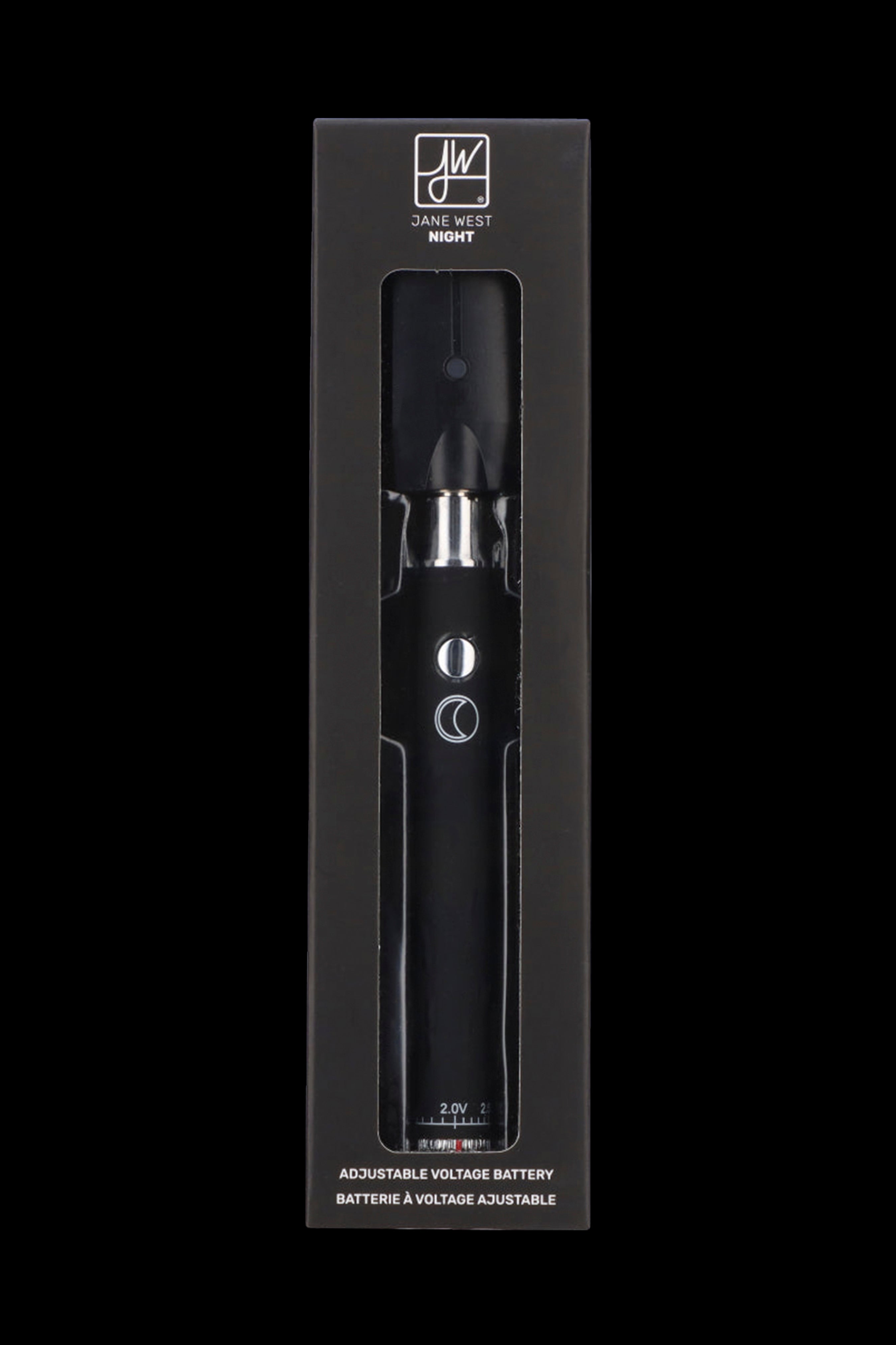 Black Jane West Night adjustable voltage battery for cannabis vape cartridges.
