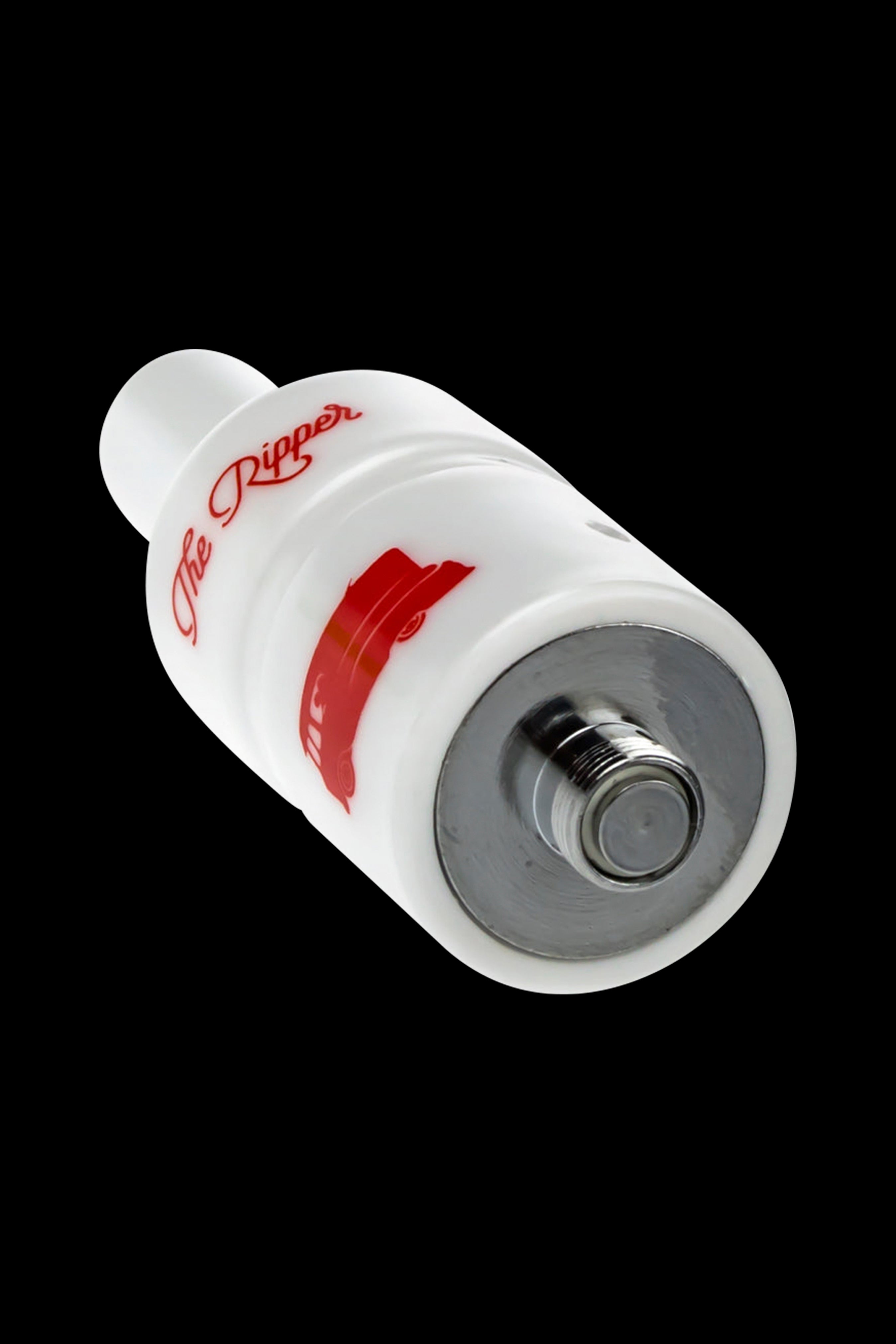 White cannabis vaporizer attachment with red “The Ripper” logo.