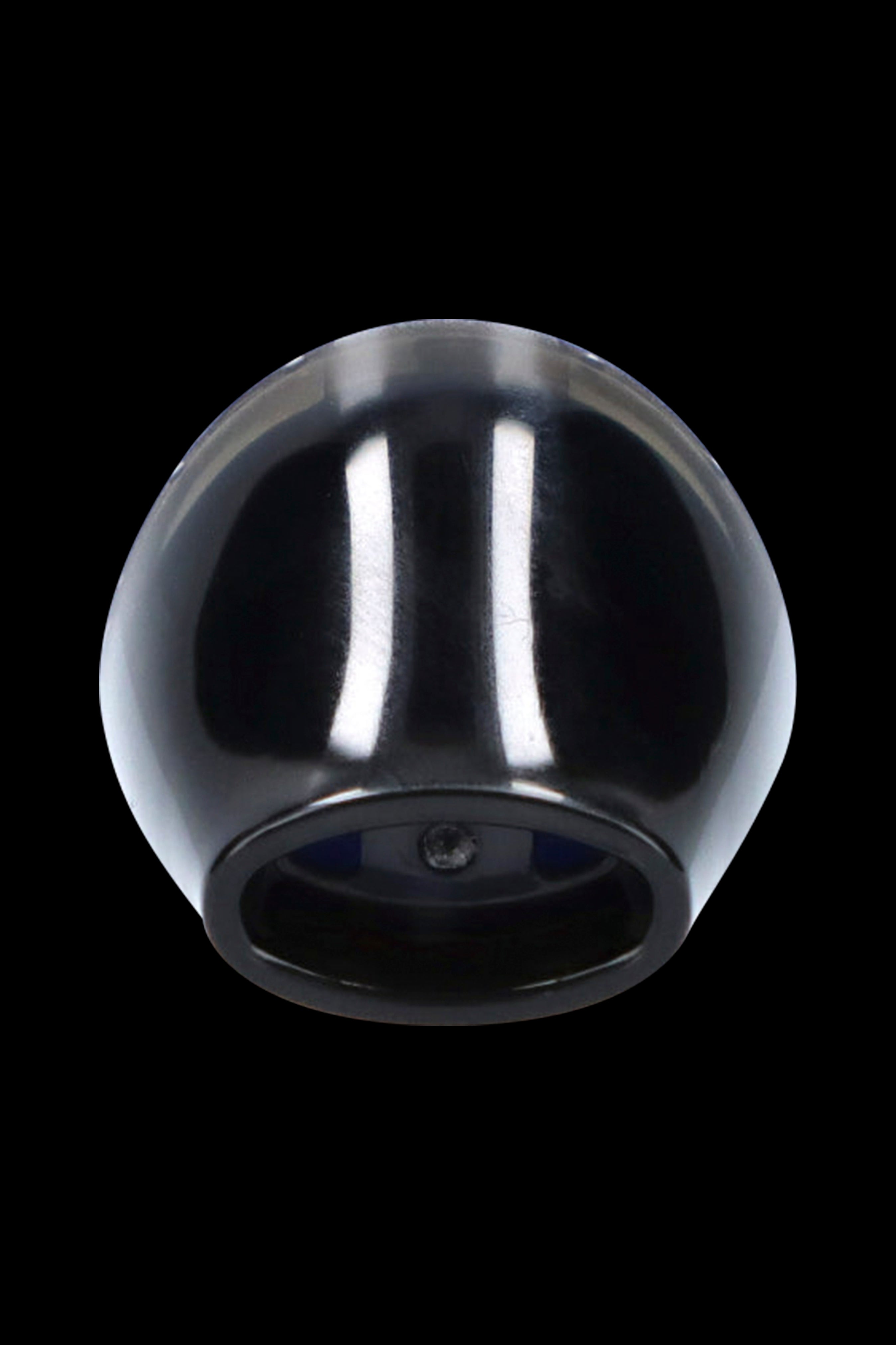 Black glass cannabis water pipe against a dark background.