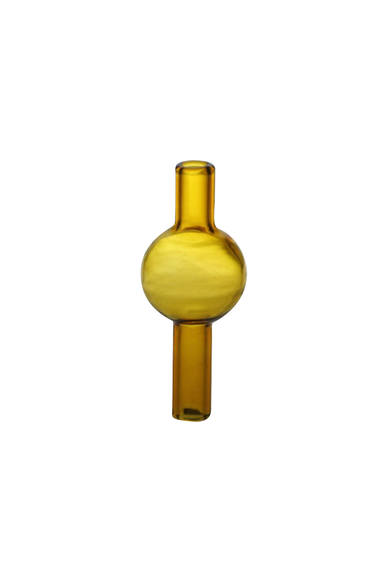 Centered front view of a translucent amber Chemical Thermal Bubble Carb Cap against a white background.