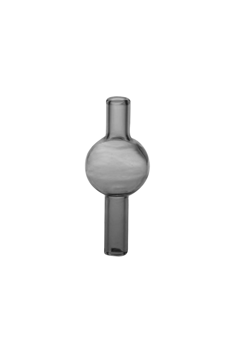 Centered front view of a smoky glass Chemical Thermal Bubble Carb Cap showing its round central bubble and tubular necks against a white background