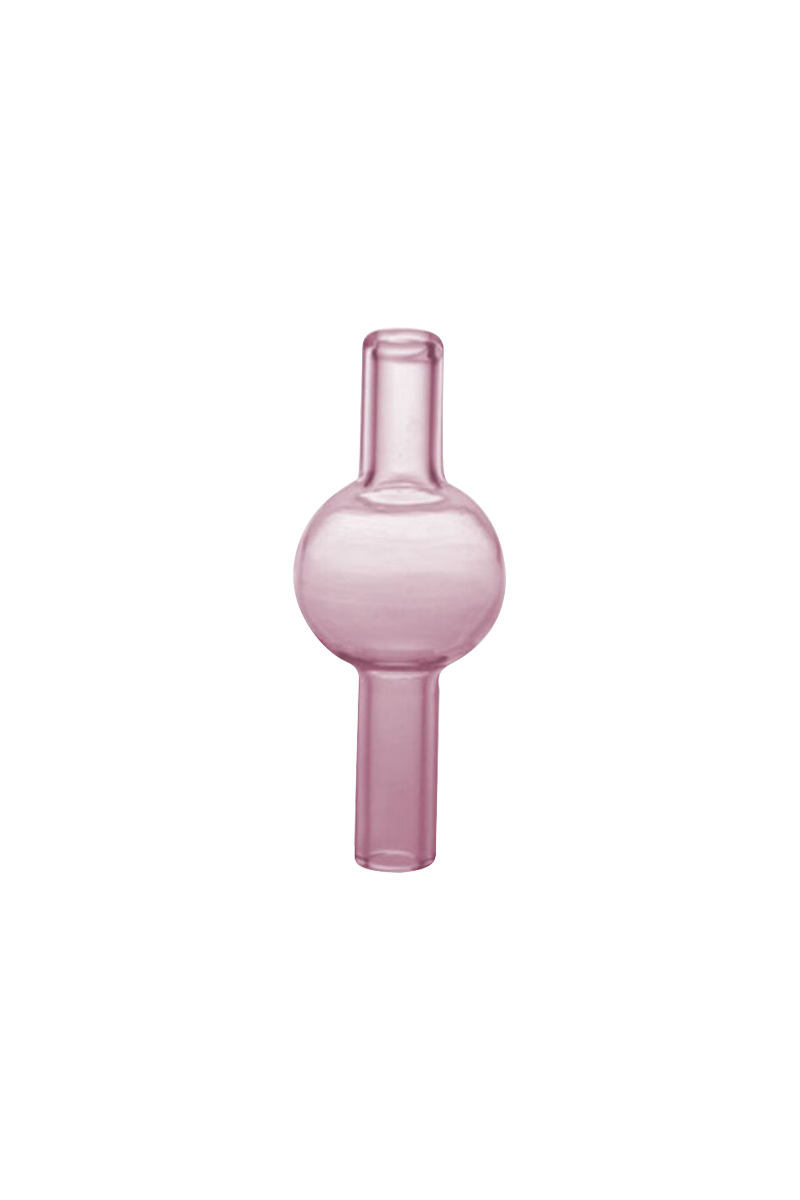 Centered front view of a translucent pink Chemical Thermal Bubble Carb Cap showing its round central bulb and cylindrical stem against a white background