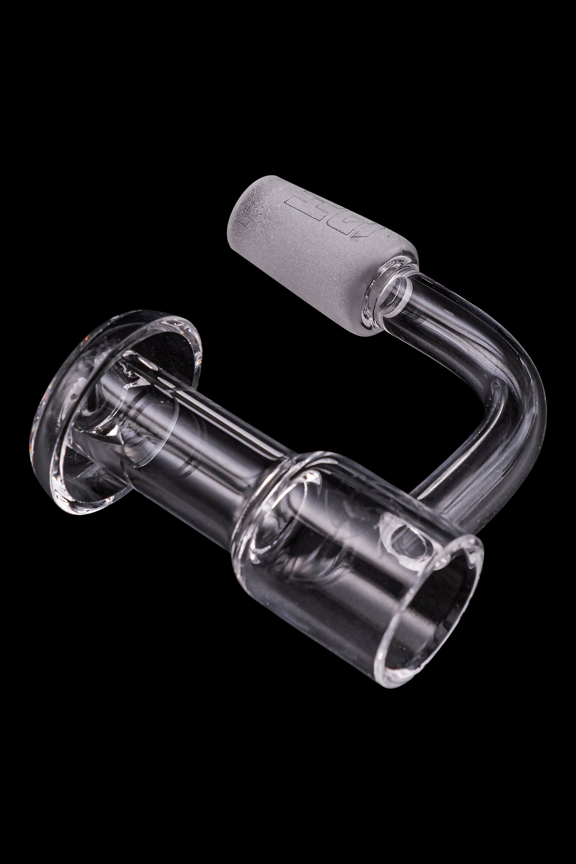 Clear glass dab rig banger with frosted joint.