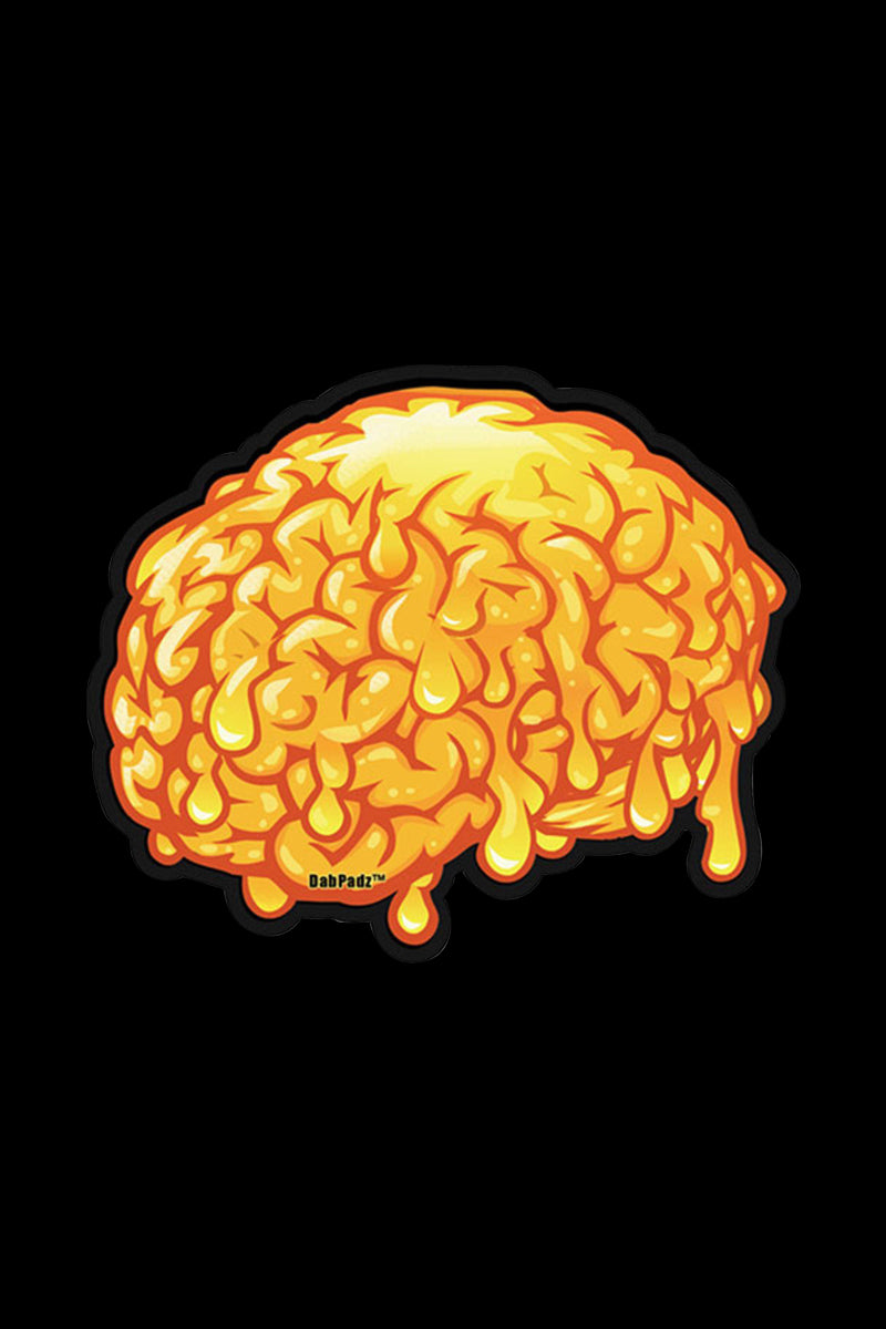 The DabPadz "Dab Brains" Die Cut Dab Mat displays a colorful, brain-shaped mat with a die-cut design.