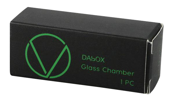 A close-up, angled view of the Vivant Dabox Glass Chamber Replacement, showcasing its clear glass construction.