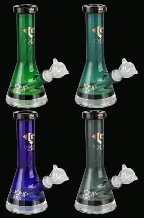 Front view of the Diamond Glass Mini Beaker - Beast Mode, showcasing the clear glass beaker with a wide base and a visible joint.