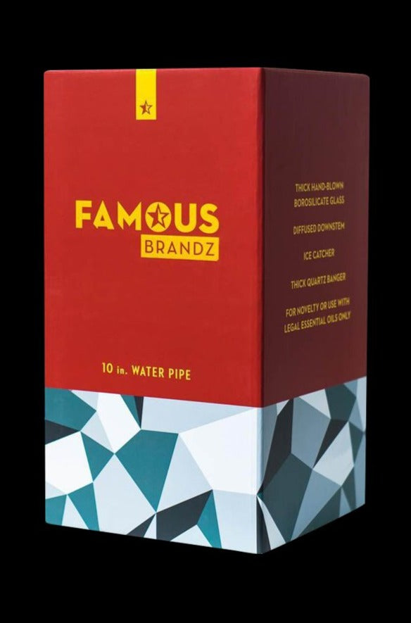 Front view of the “Famous Brandz “Digital” Straight Tube Dab Rig” with a dark background and branded text on the glass.