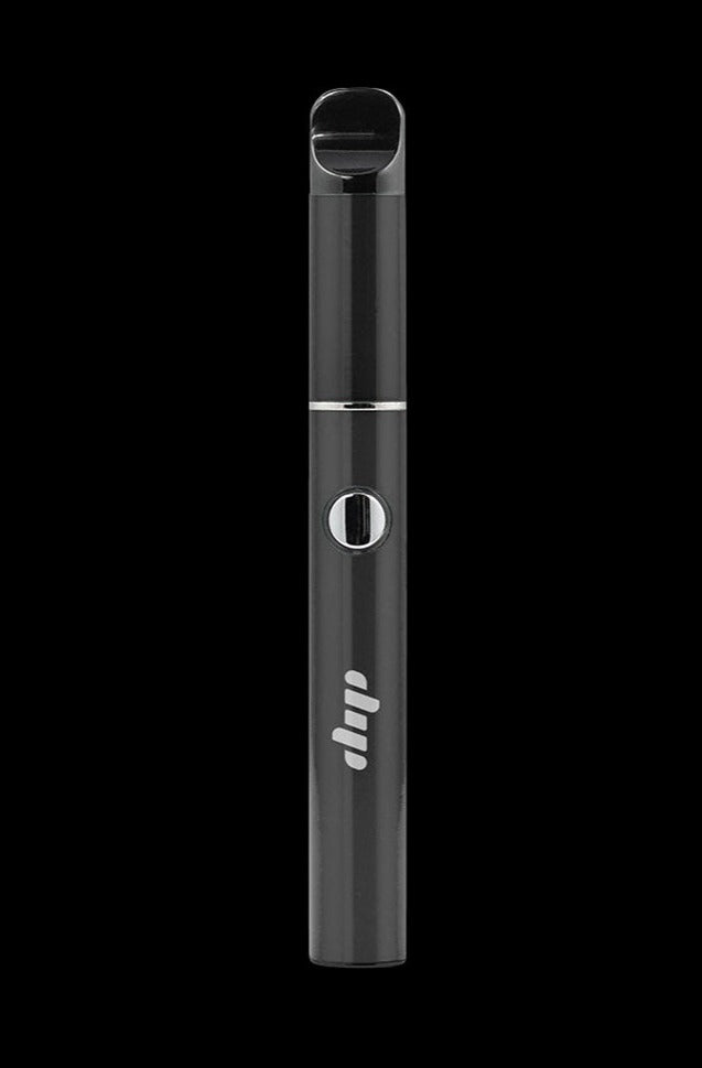 A sleek, front view of the Dip Devices Lunar Wax Vaporizer, featuring a metallic silver tip and dark body.