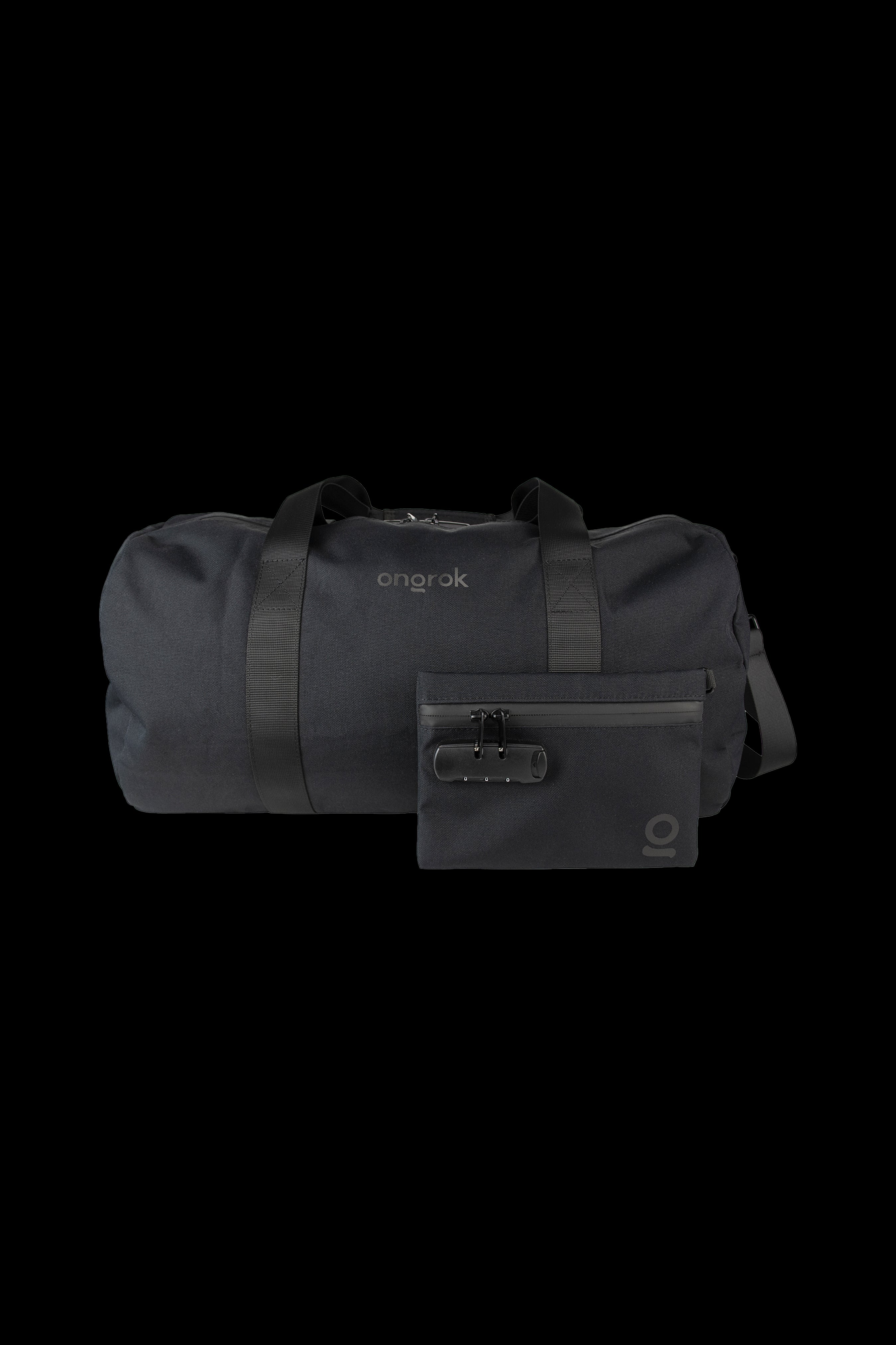Black cannabis accessory travel bag with a lockable smell-proof pouch attached.