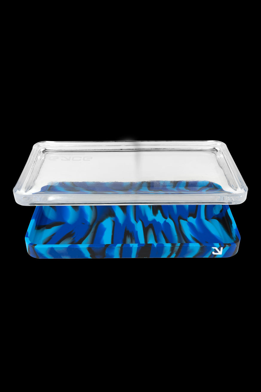 Clear acrylic storage box with a blue marbled base, designed for cannabis accessories.