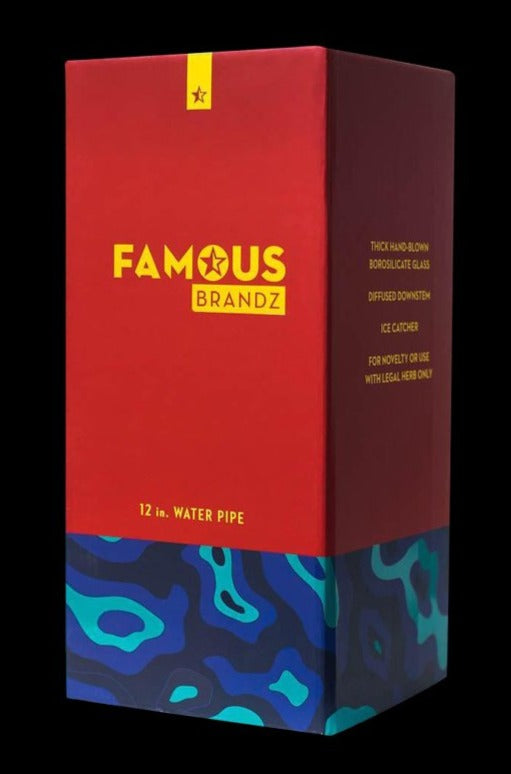 Front view of the Famous Design-Fabric Water Pipe, a red glass piece with a dark joint displayed against a plain background.