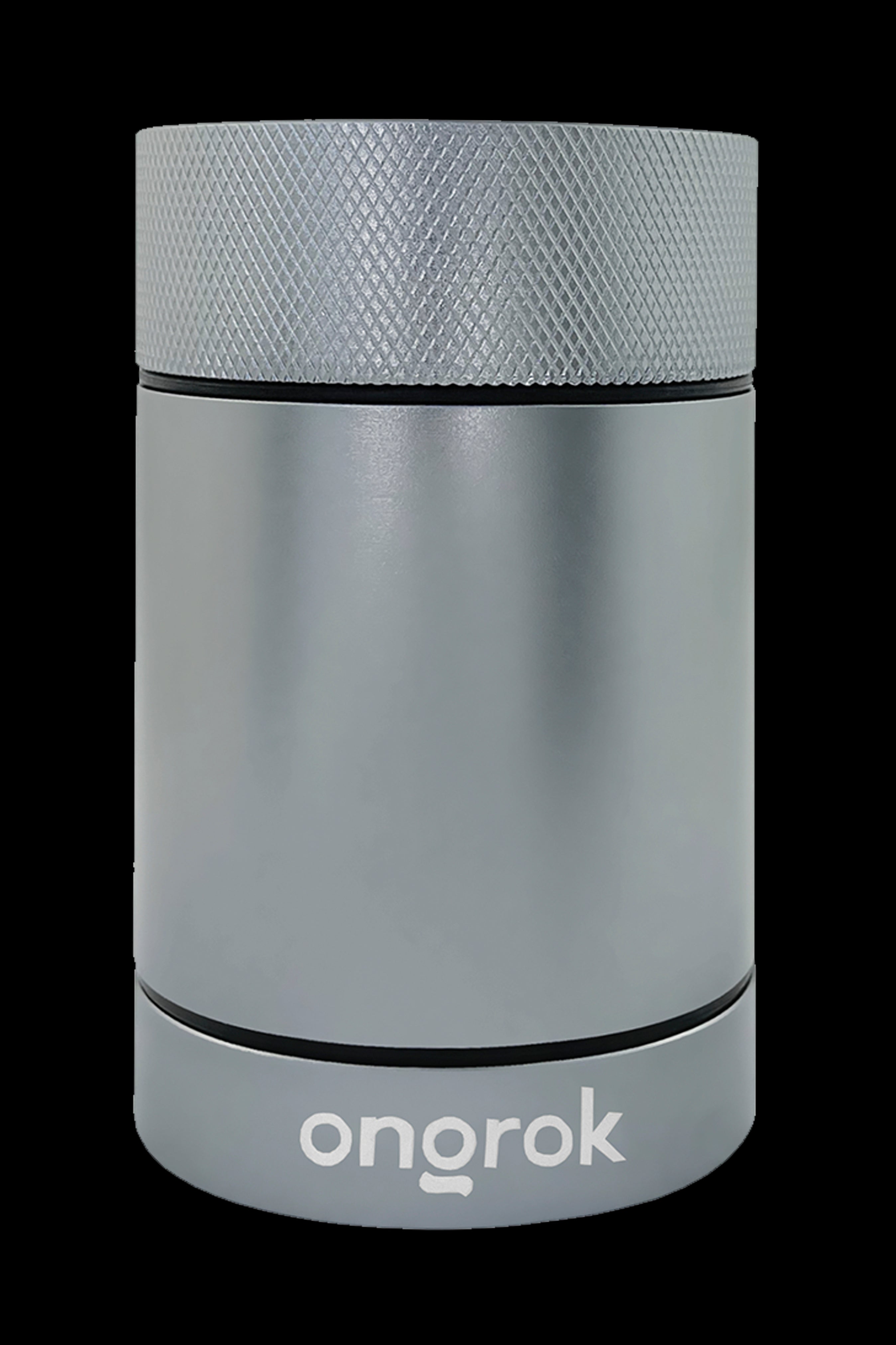 Sleek, cylindrical cannabis storage container with "onrok" logo.