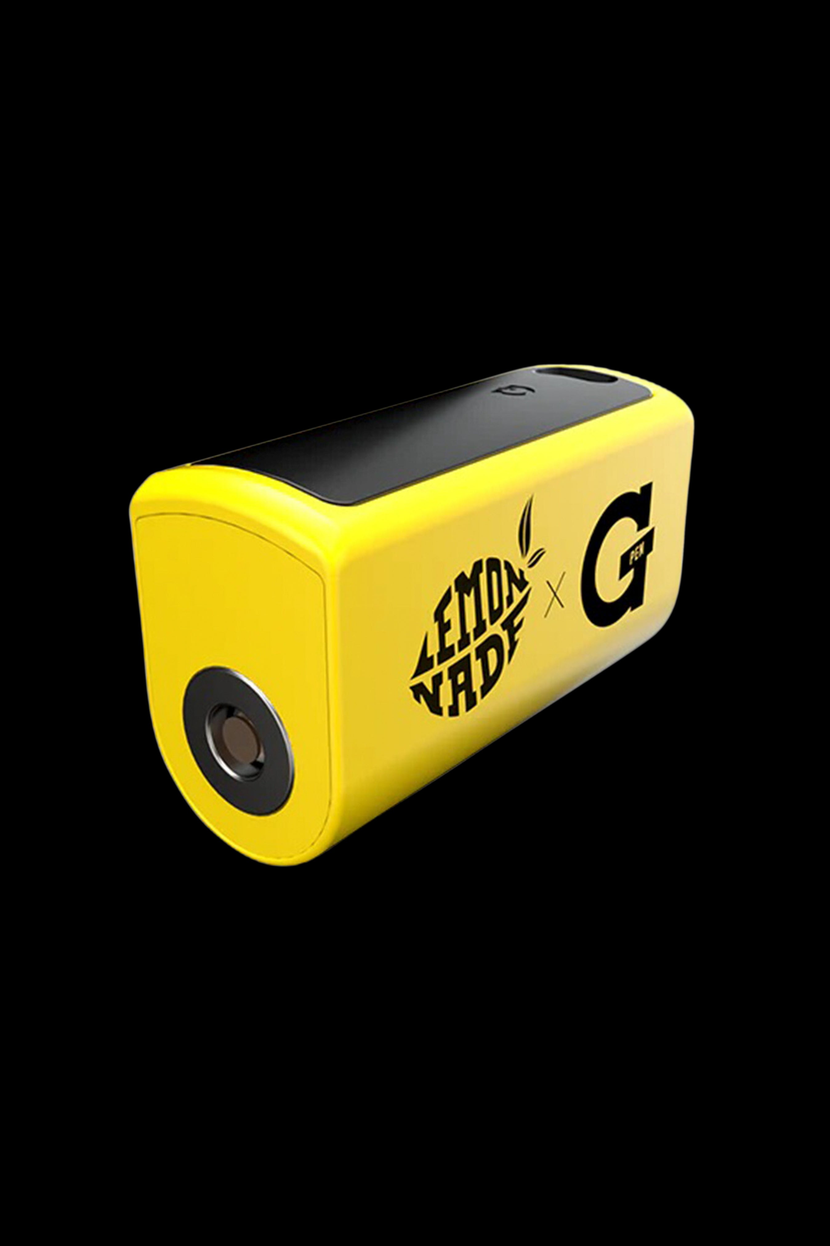 Yellow and black cannabis vaporizer with “Lemonnade” and “G” branding.
