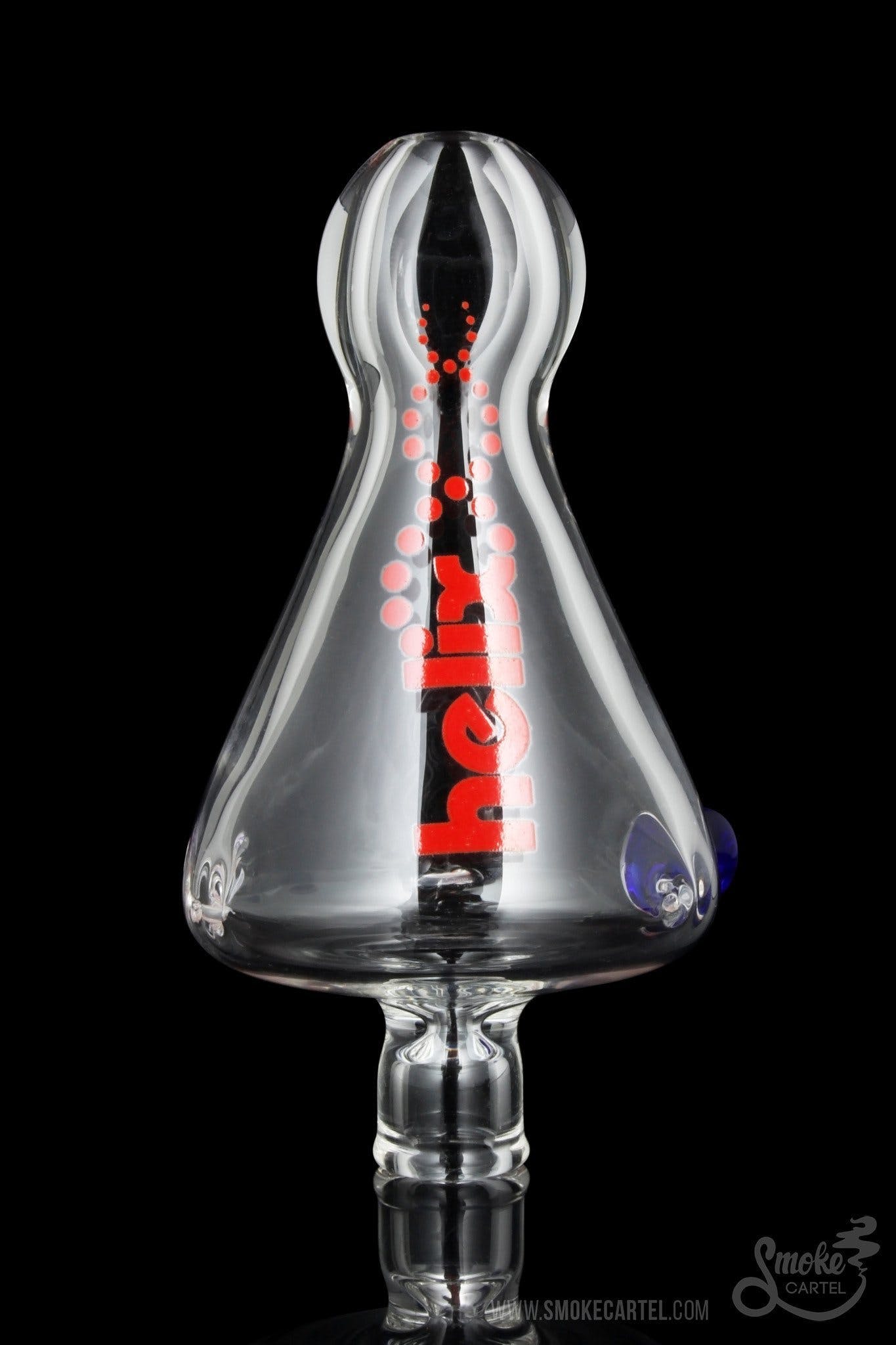 A close-up, angled view of the GRAV® Helix Taster Chillum with clear glass and a minimalist design.