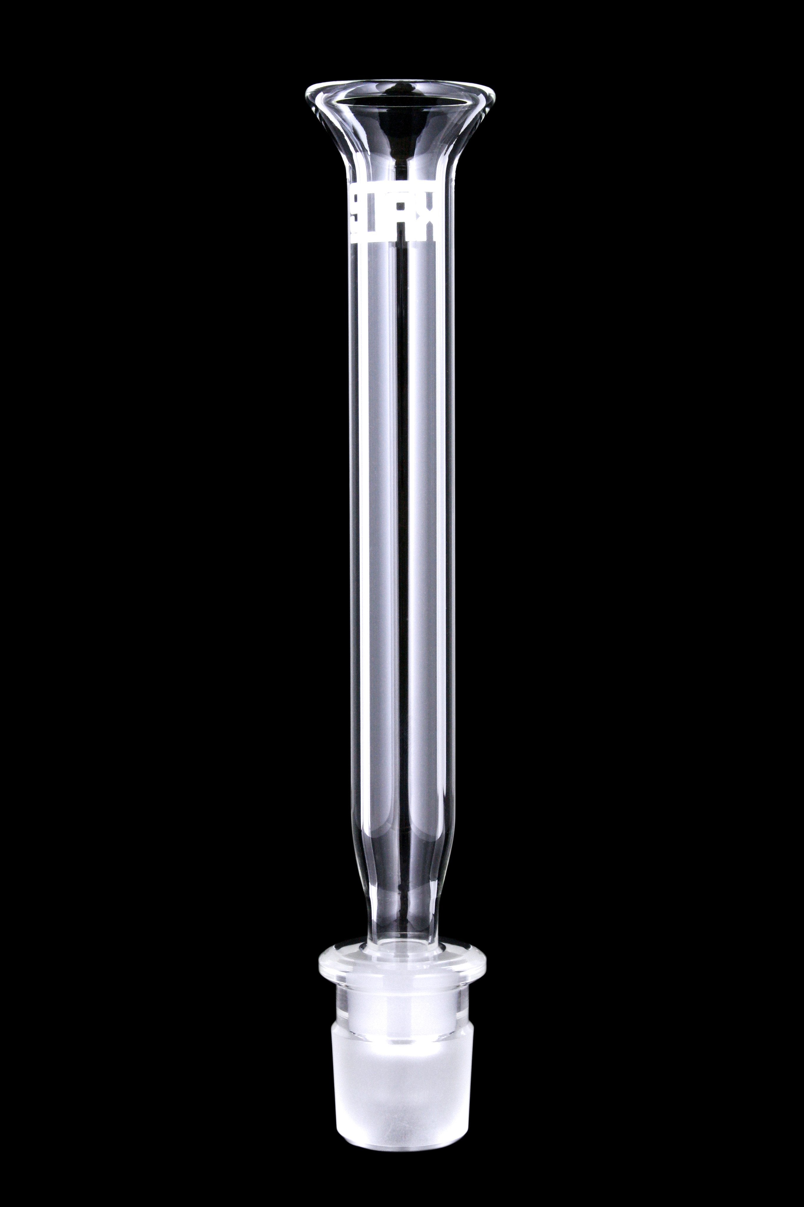 Front view of the GRAV® STAX Trumpet Mouthpiece, a clear glass piece with a streamlined, vertical design.