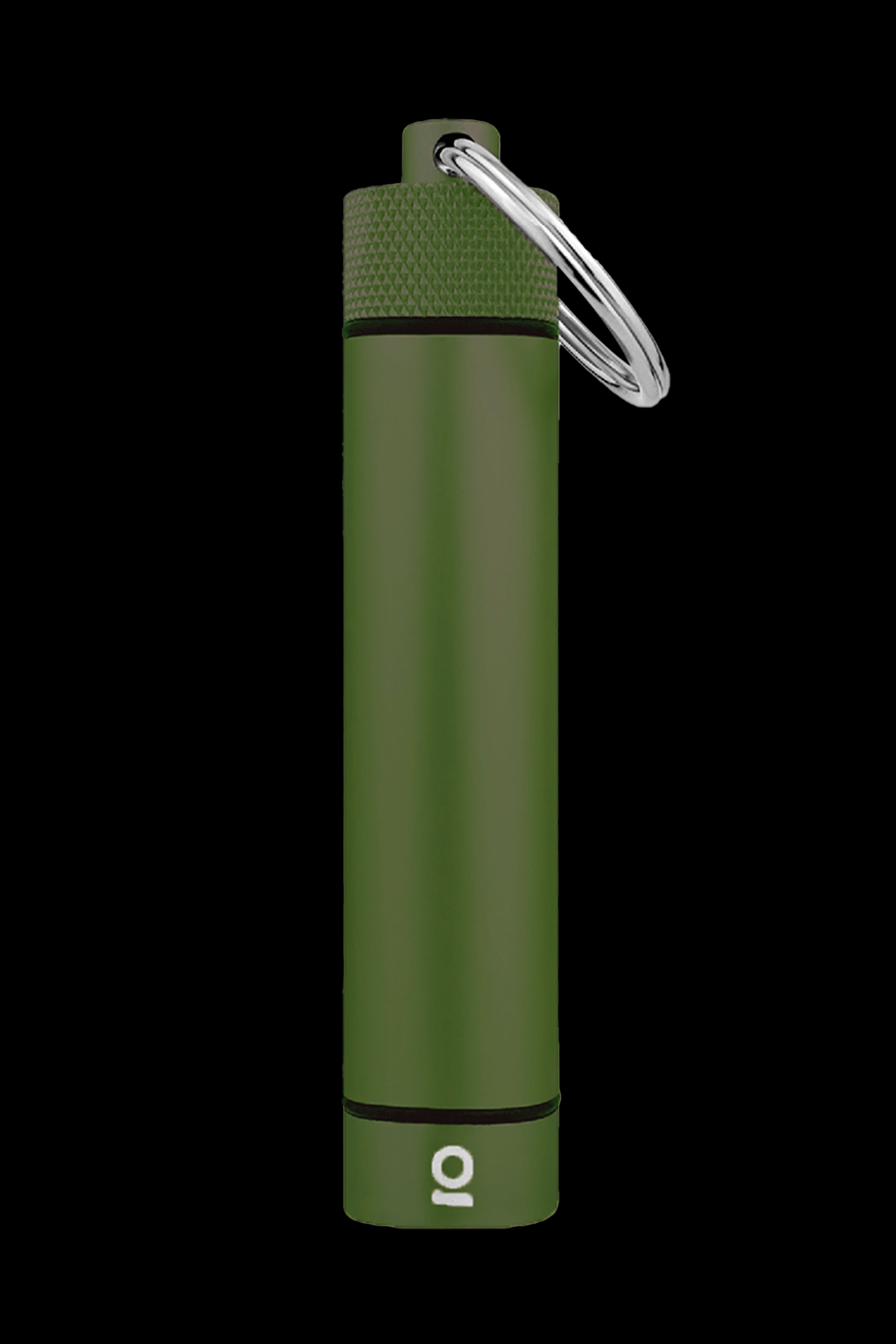 Olive green cannabis oil vape pen with a keychain attached.