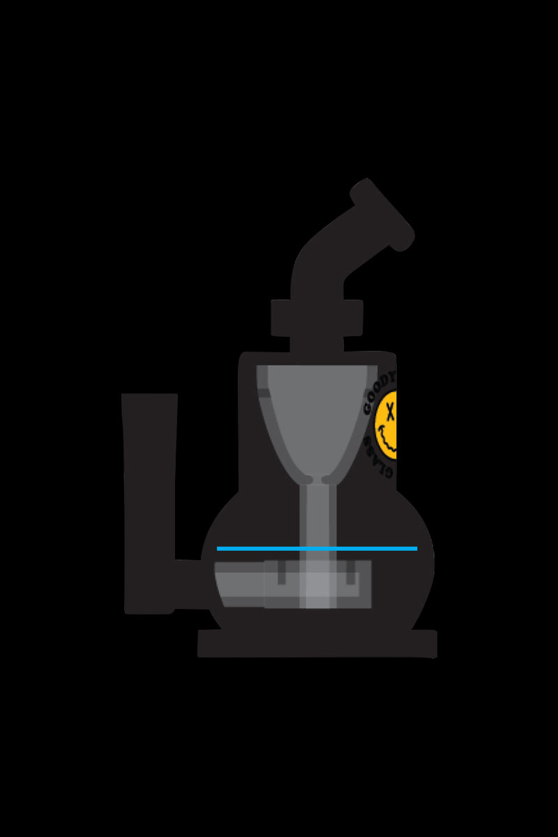 A close-up, angled view of the Goody Glass The Chief Mini Rig 4-Piece Kit, showing its clear glass construction and compact size.