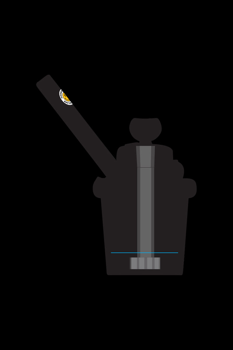 A front view of the Goody Cupcake Bubbler, showcasing its rounded shape and textured surface against a dark background.