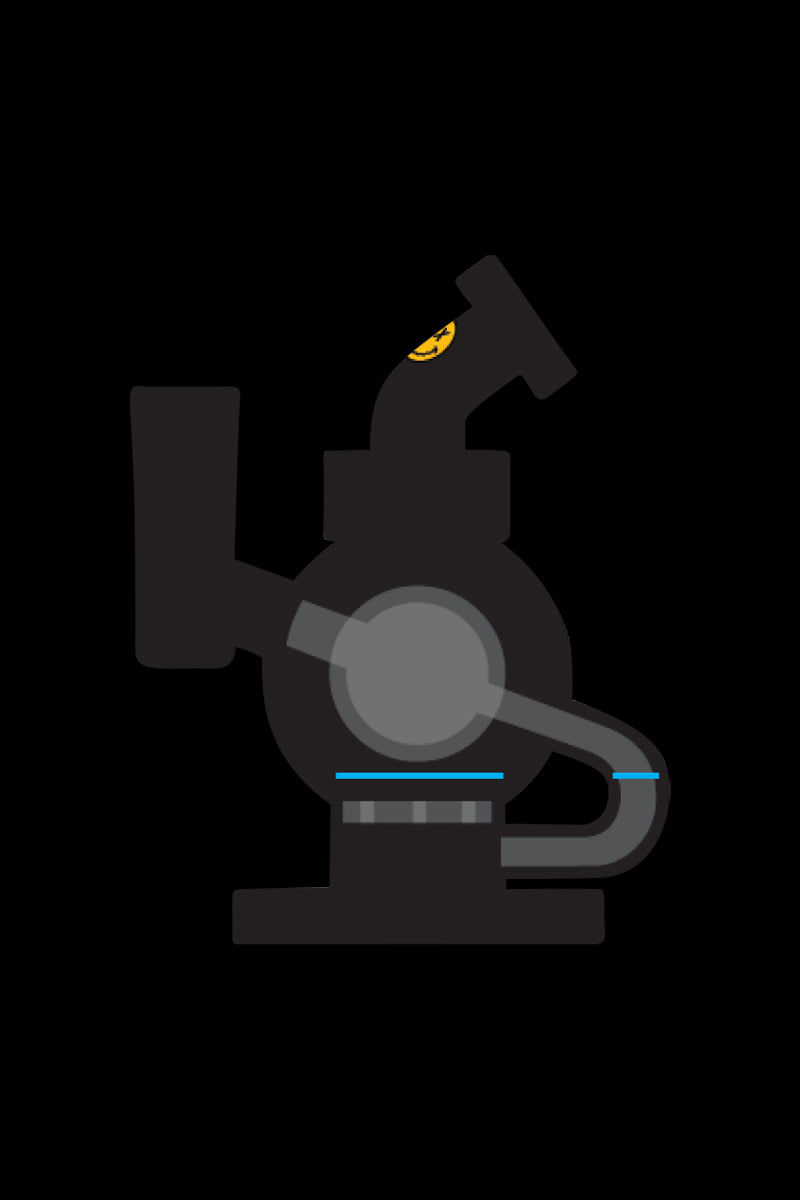 A three-quarter view of the Orbit Mini Rig 4-Piece Kit, featuring a small, clear glass water pipe with a unique design.