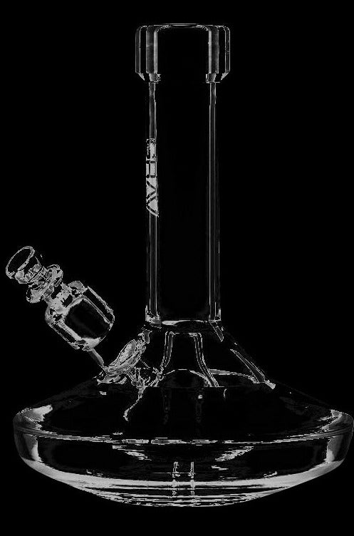A front view of the GRAV® Wide Base Water Pipe, showcasing its clear glass construction and wide, stable base.