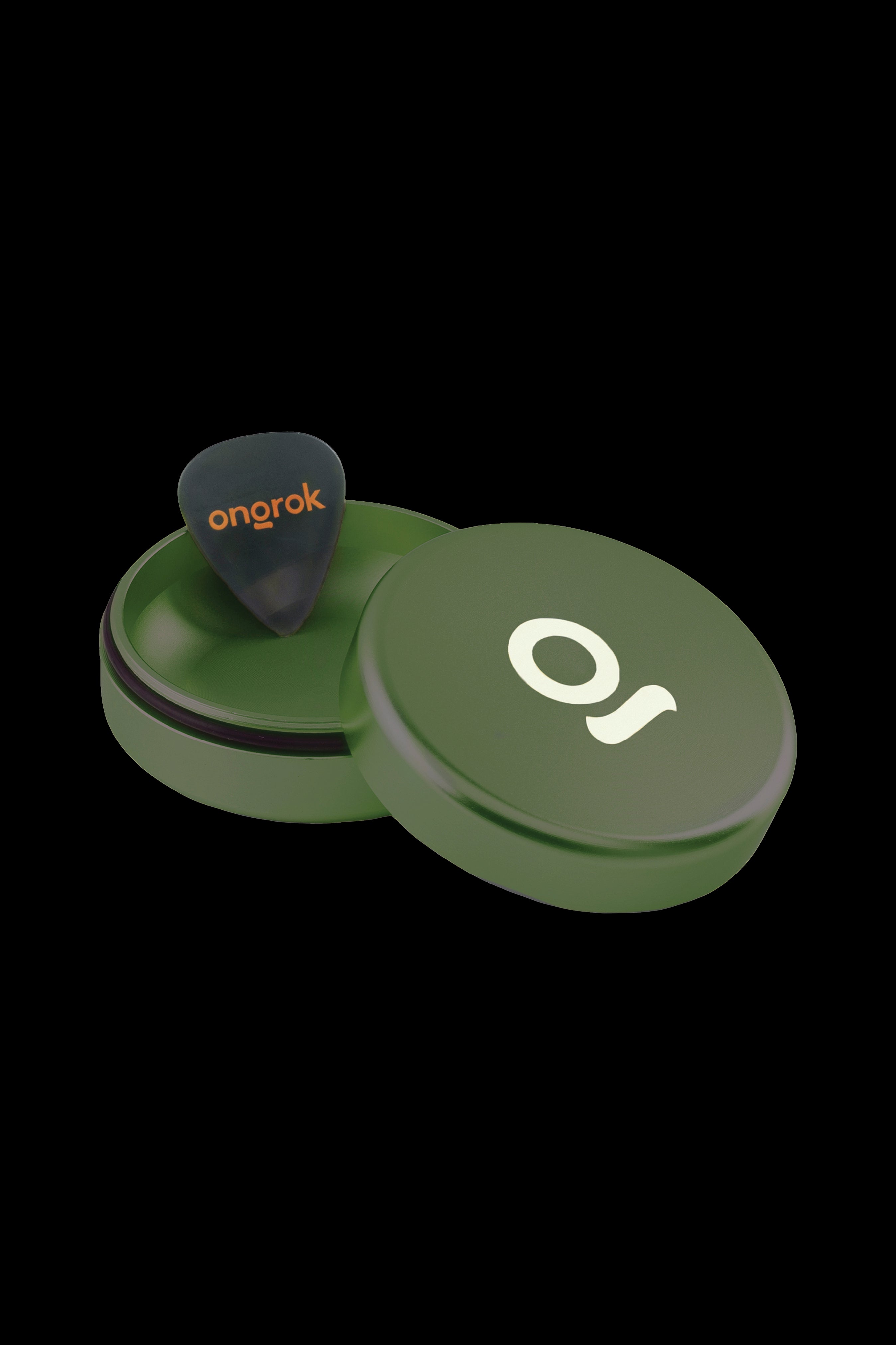 Green cannabis concentrate container with orange accent and “onrok” branding.