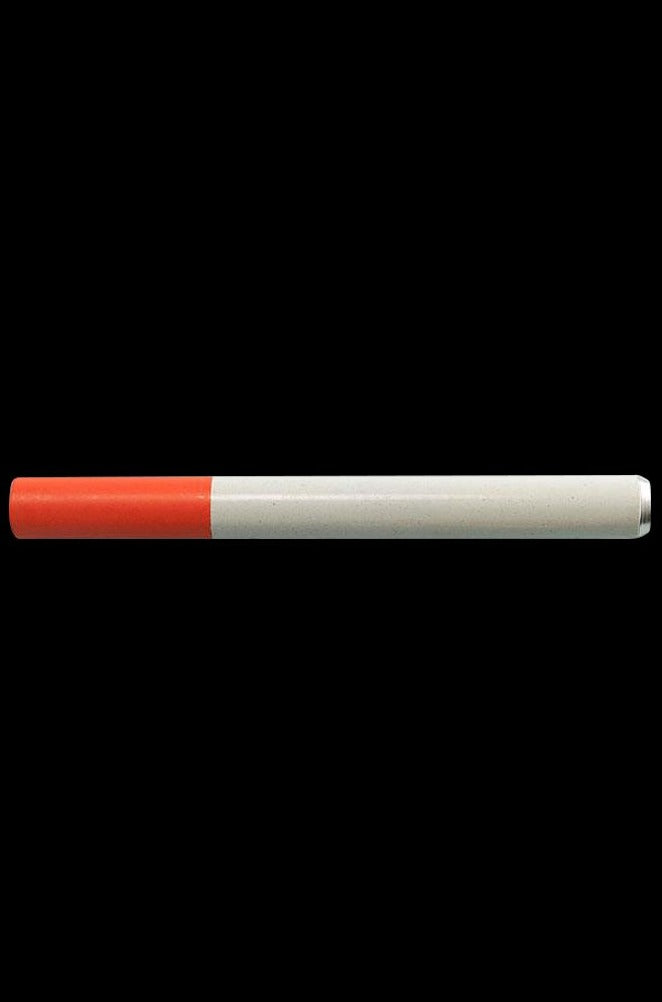 Centered side view of a slim Pulsar Curved Wood Dugout with a red-painted cap and pale wooden body against a black background