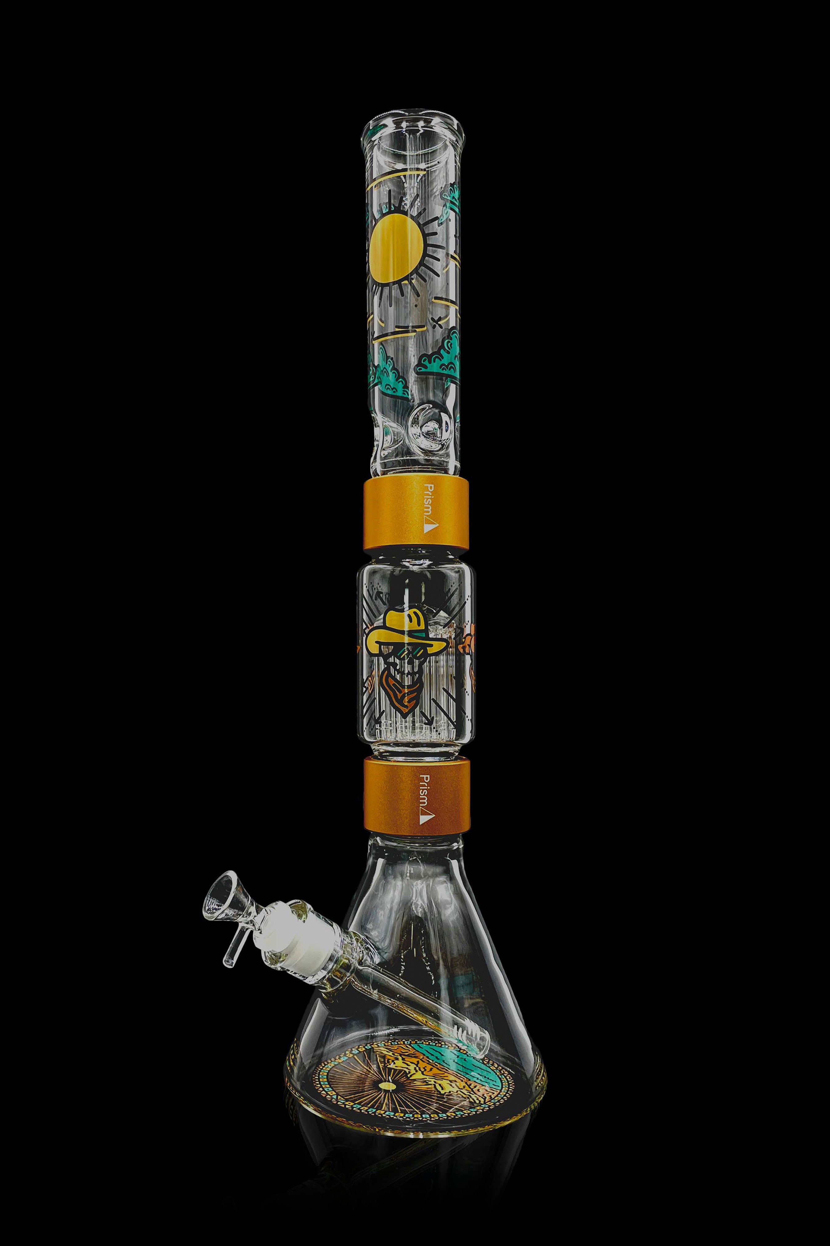 Glass bong with bee and honeycomb design, featuring a downstem and bowl.