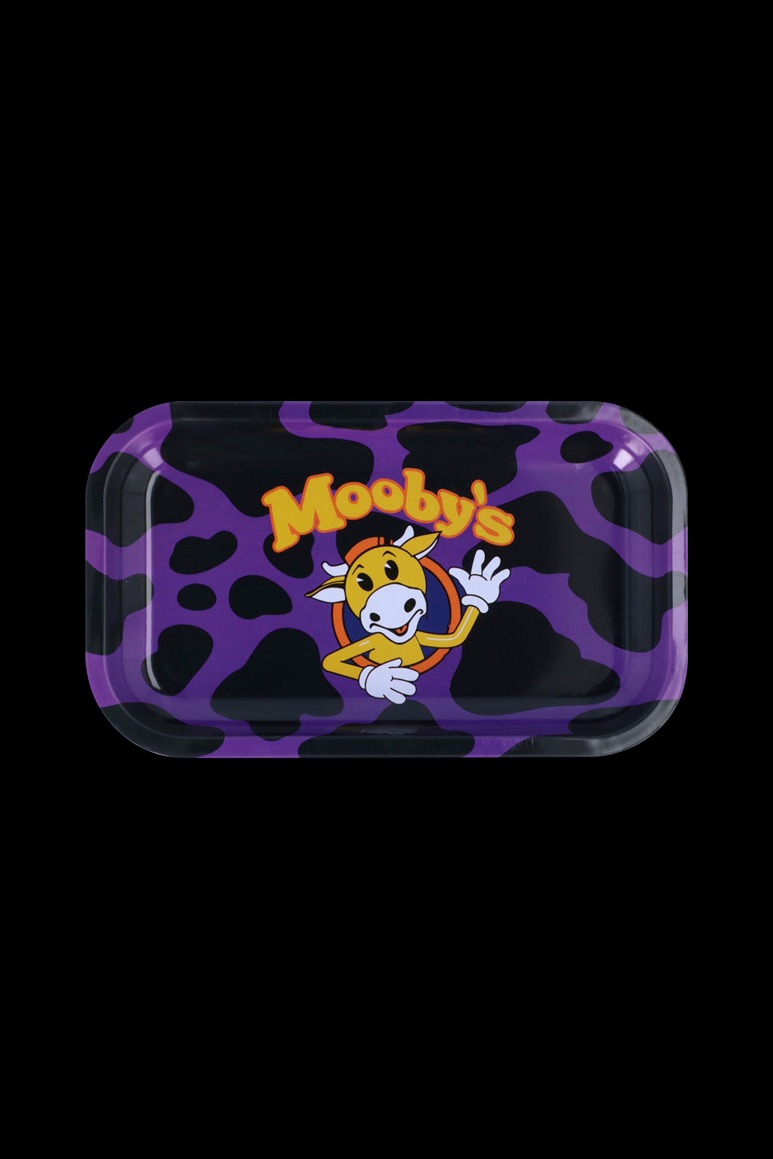 Purple rolling tray featuring a cartoon cow and "Mooby's" logo.