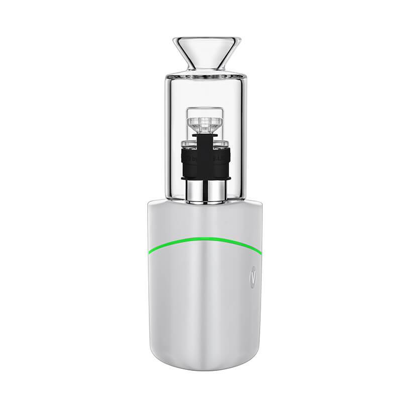 Front-facing studio shot of the VLAB Halo V2 Smart E-Rig in silver with a clear glass top and a thin green LED accent.