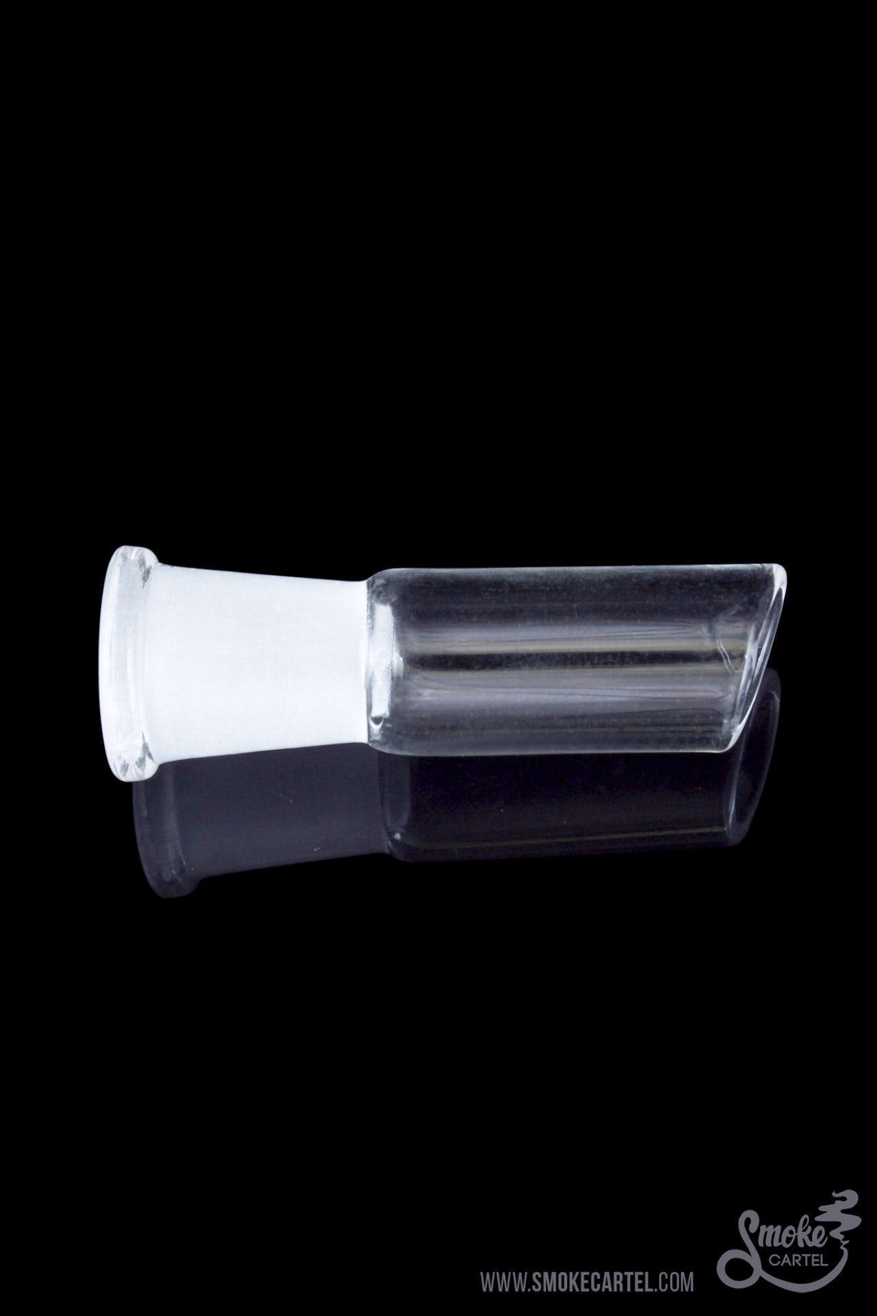 A studio shot of the Angled Cut Vapor Dome, angled to show its clear glass construction and smooth, rounded shape.