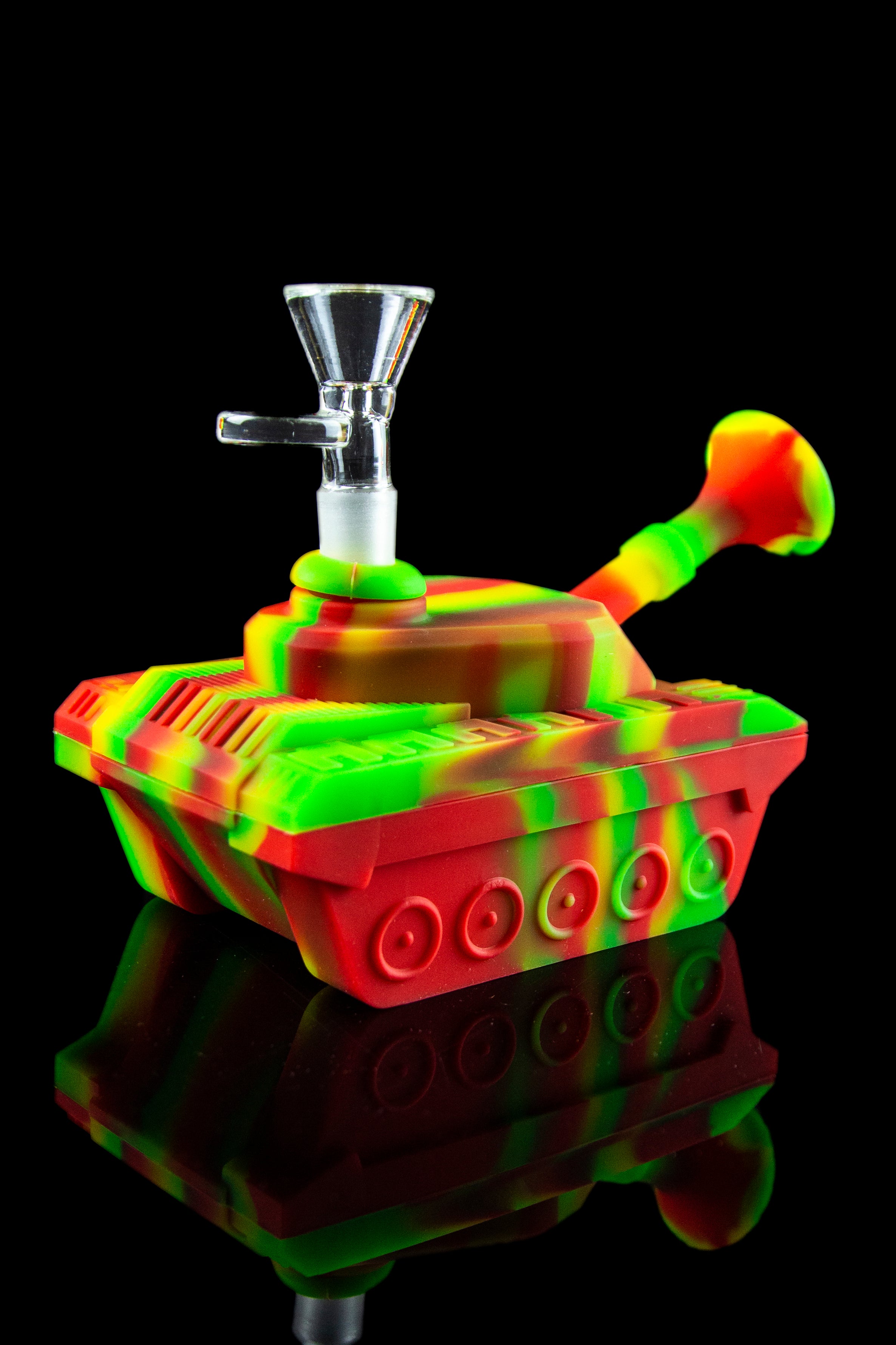 Colorful silicone water pipe shaped like a tank.