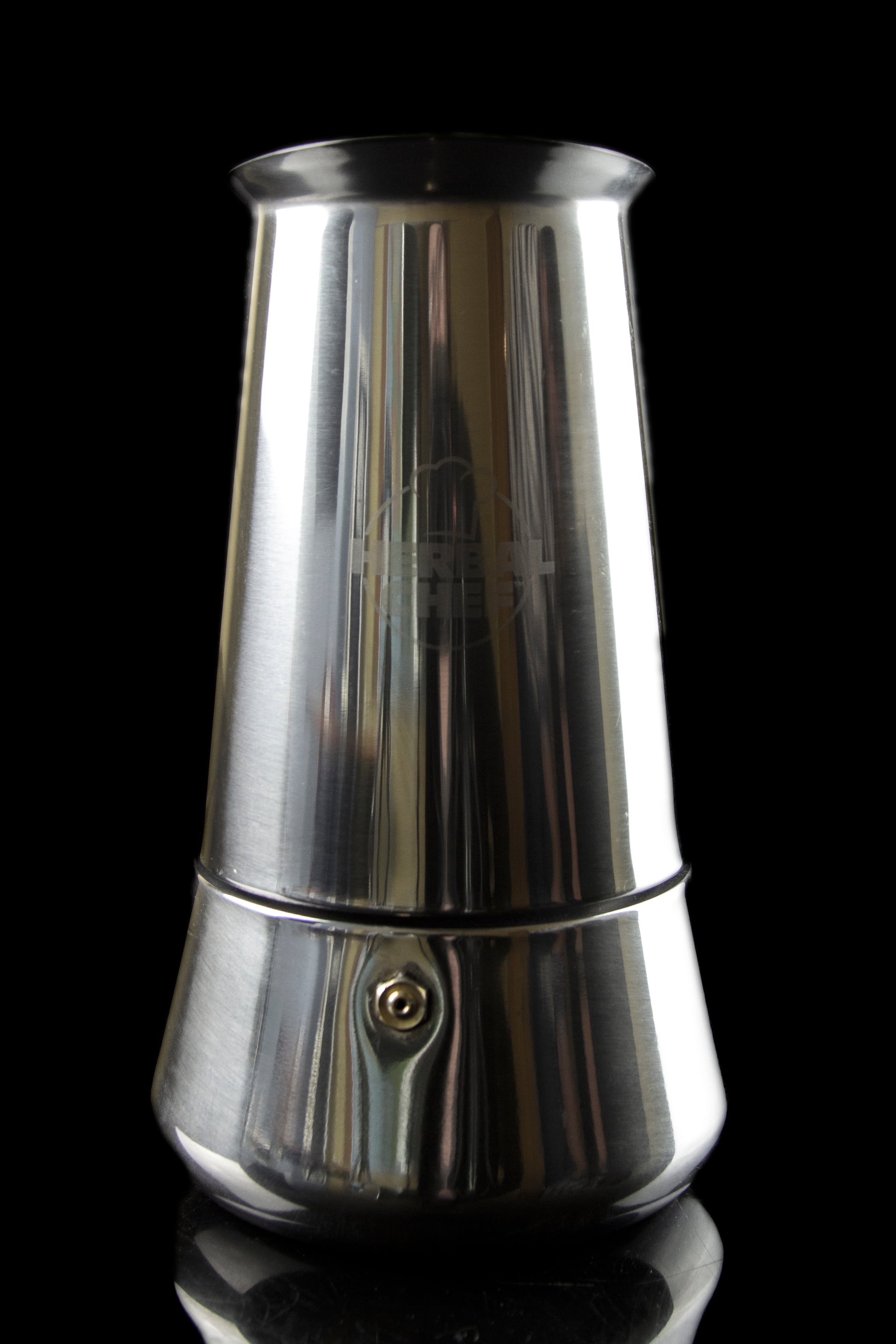 Silver cannabis vaporizer isolated on black.