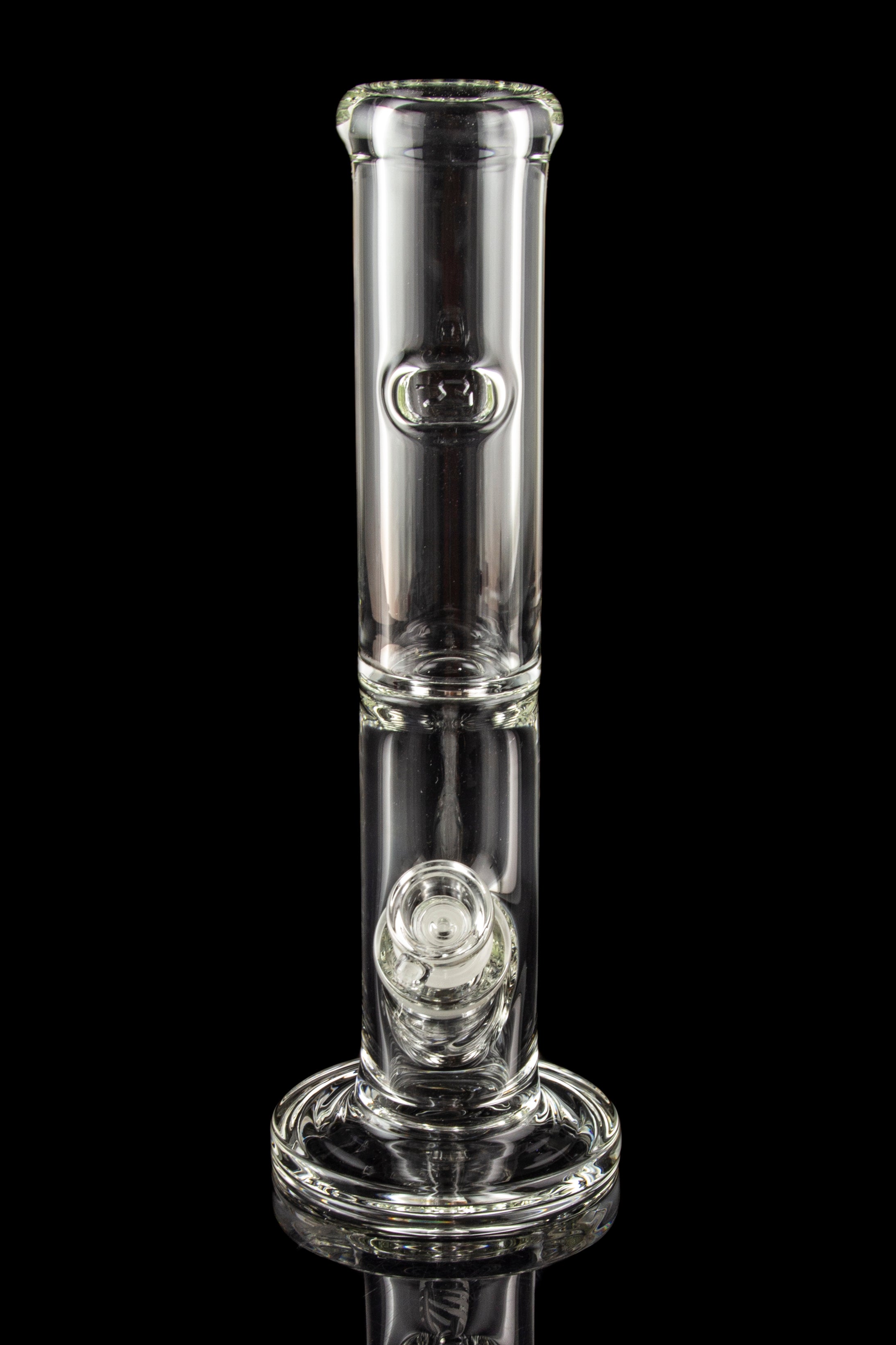 Clear glass bubbler water pipe with ice catch and detachable diffuser downstem.