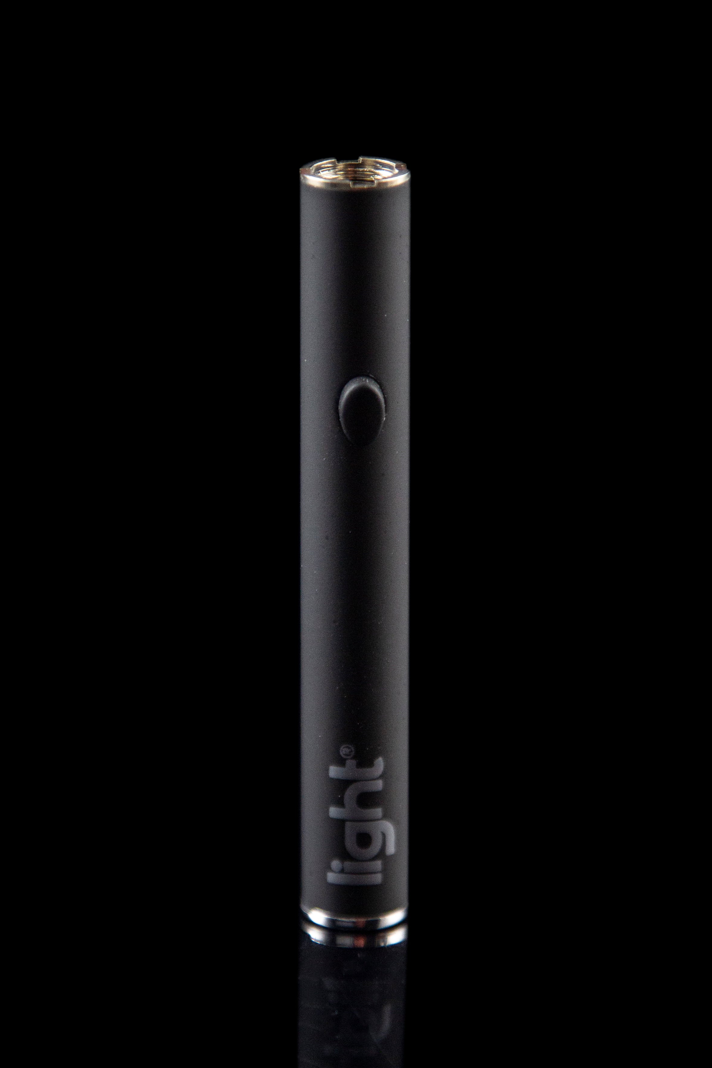 Black cannabis vape pen with “light” branding.