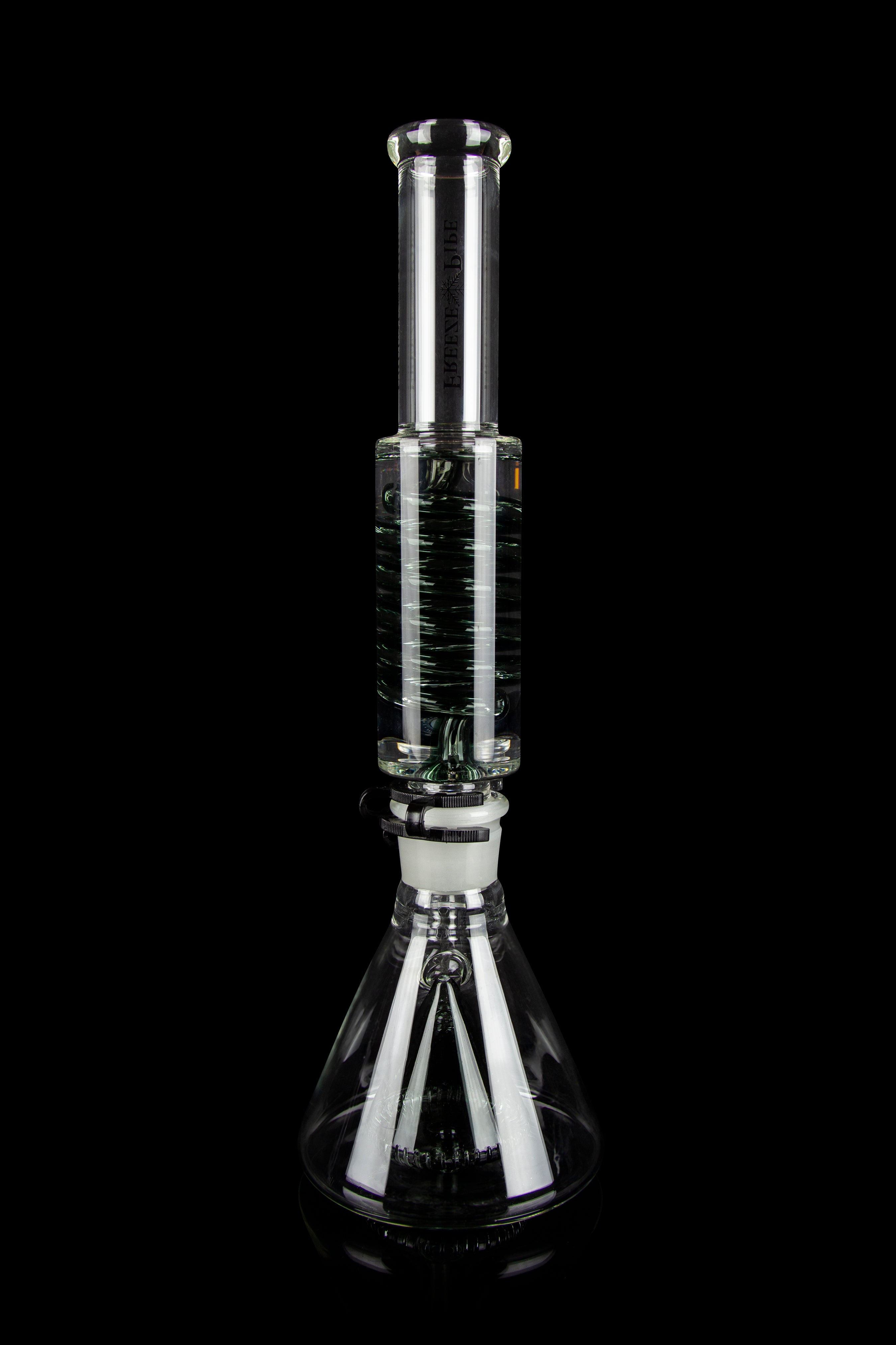 Glass water pipe (bong) with percolators, isolated on a black background.