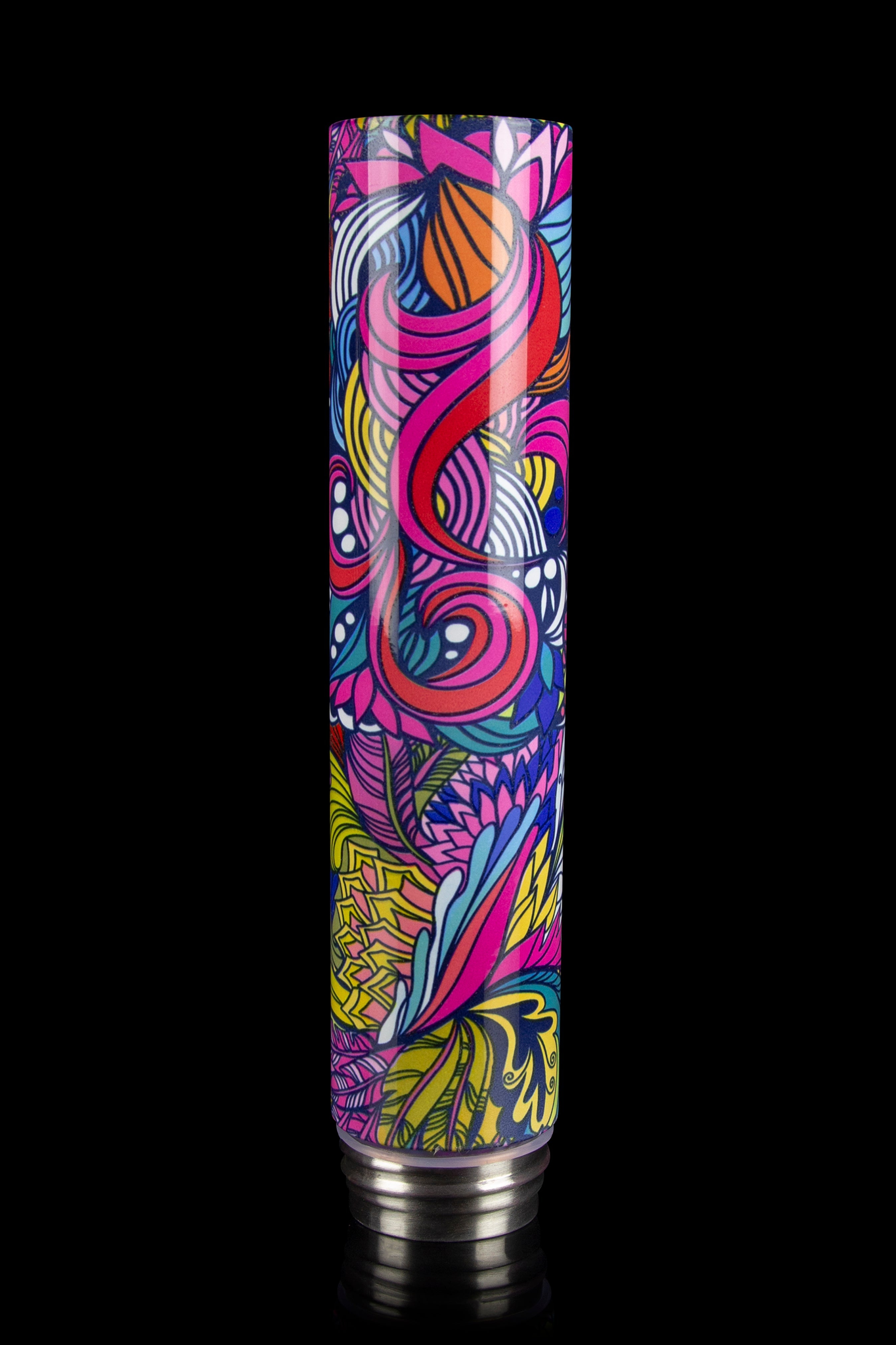 Colorful patterned cannabis one-hitter pipe.