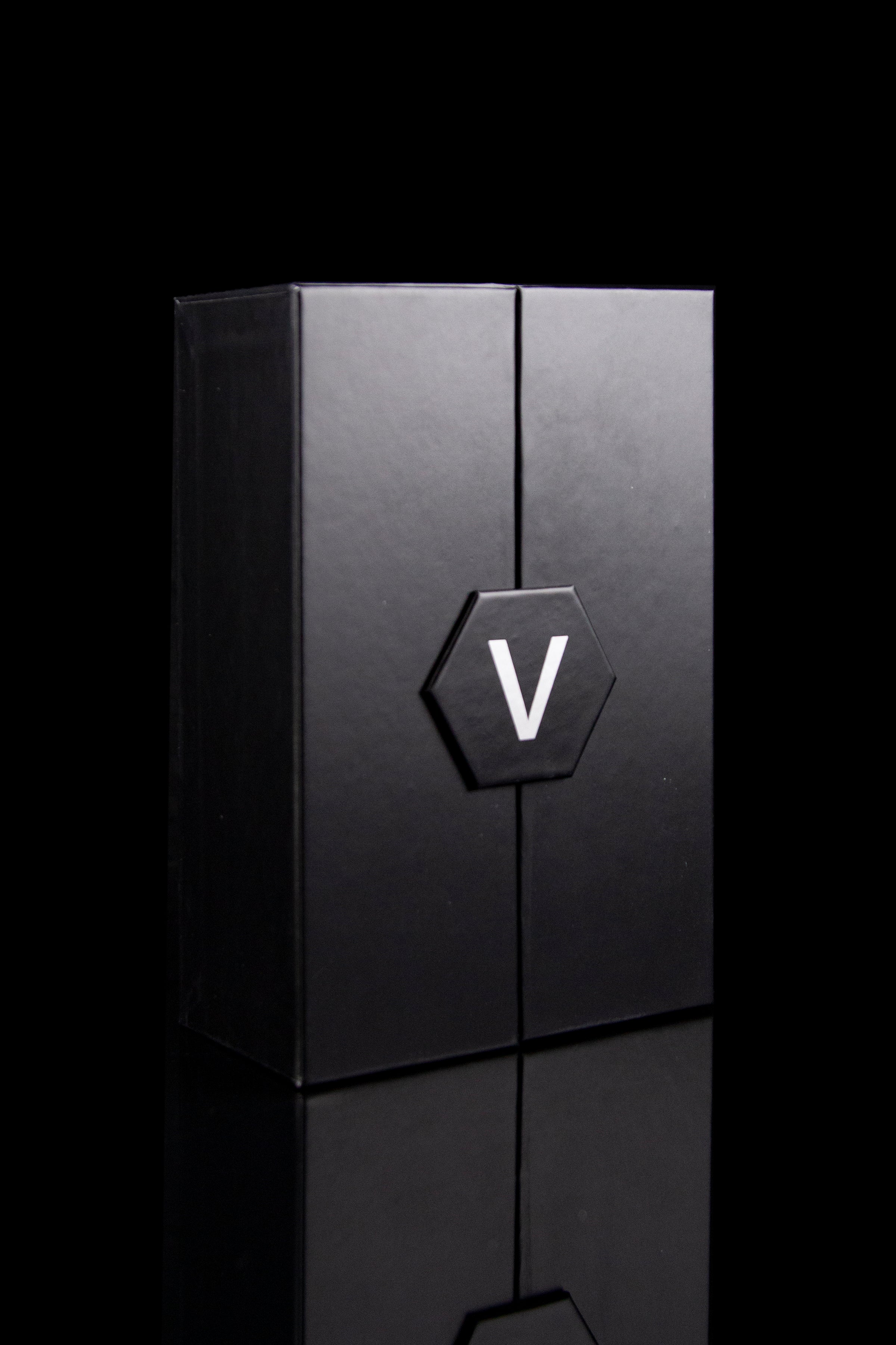 Sleek black storage case with a white “V” logo, likely for cannabis accessories.