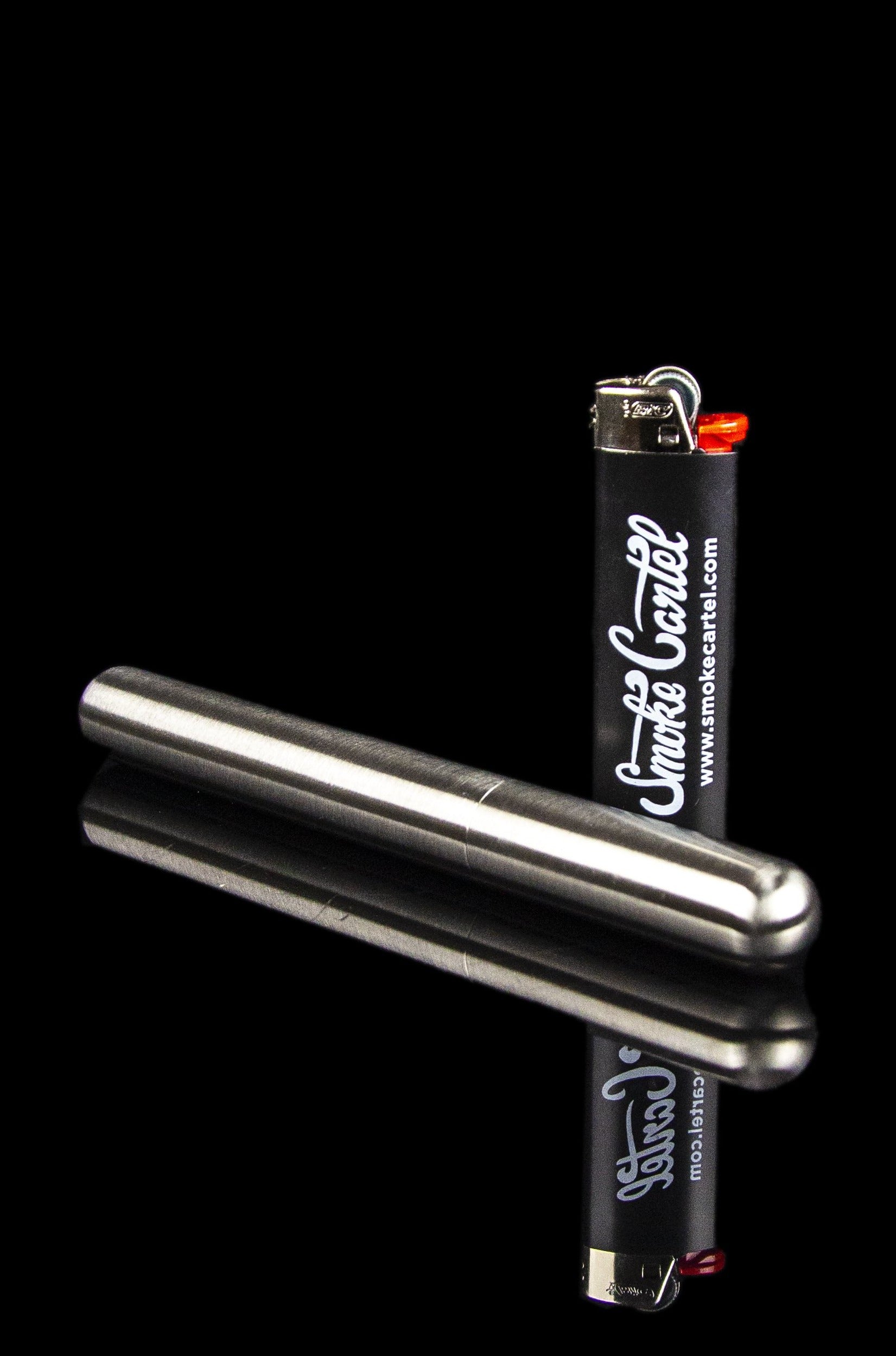 Black Zippo-style lighter with "Smoke Cartel" branding and a glowing red ember.