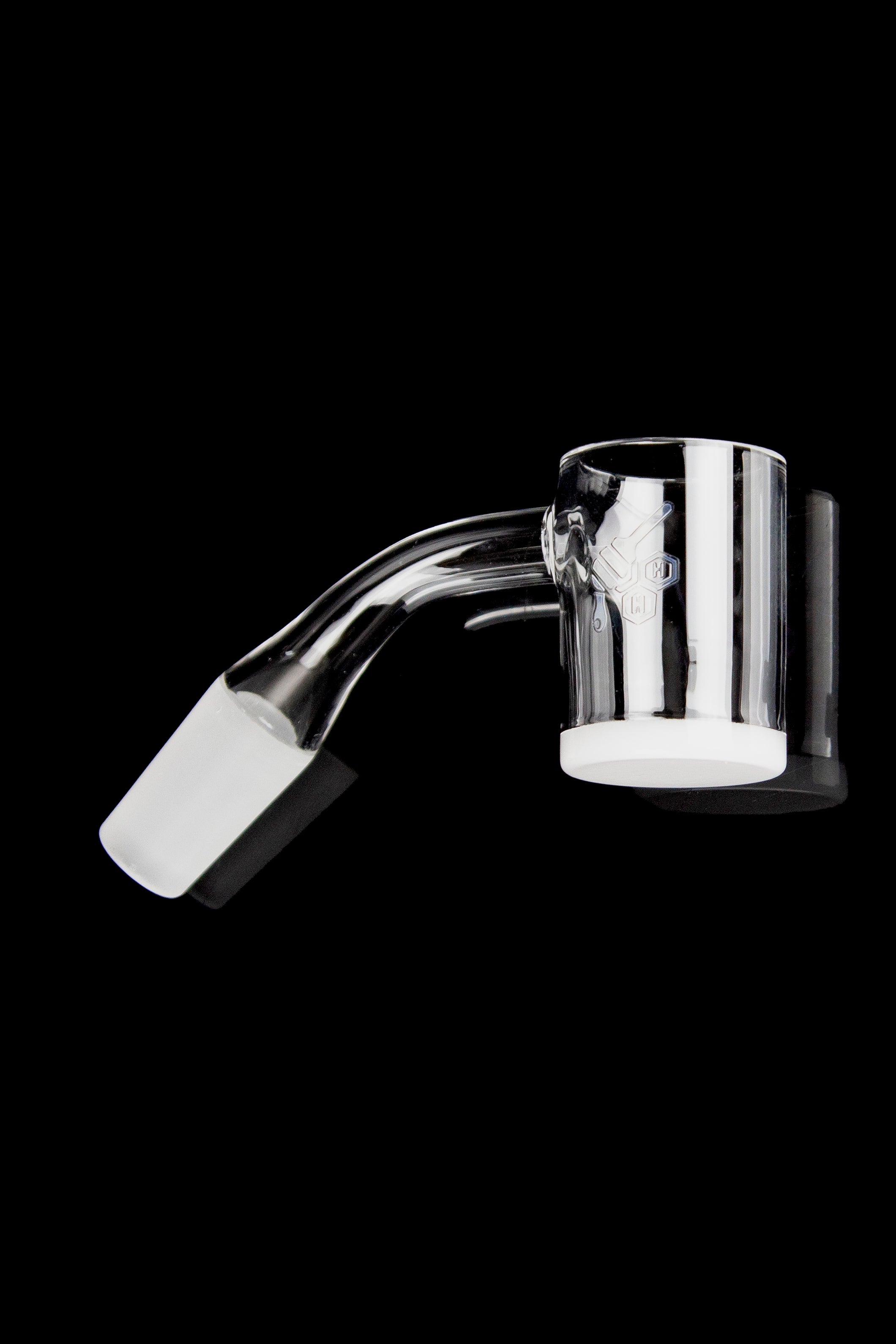 Clear quartz banger for vaporizing cannabis concentrates.